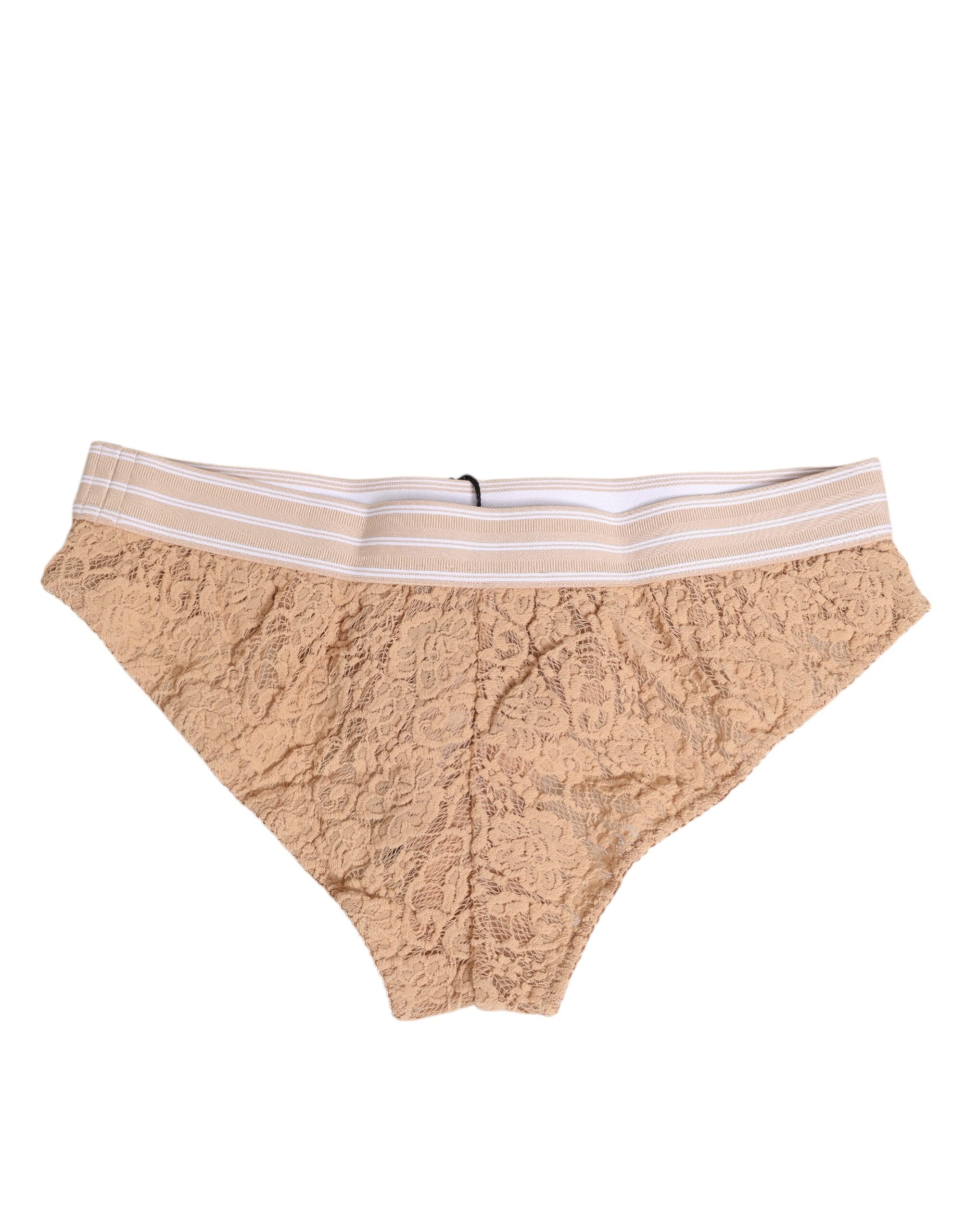 Dolce & Gabbana Beige Lace Brasiliano Briefs Logo Waistband Underwear Dolce & Gabbana