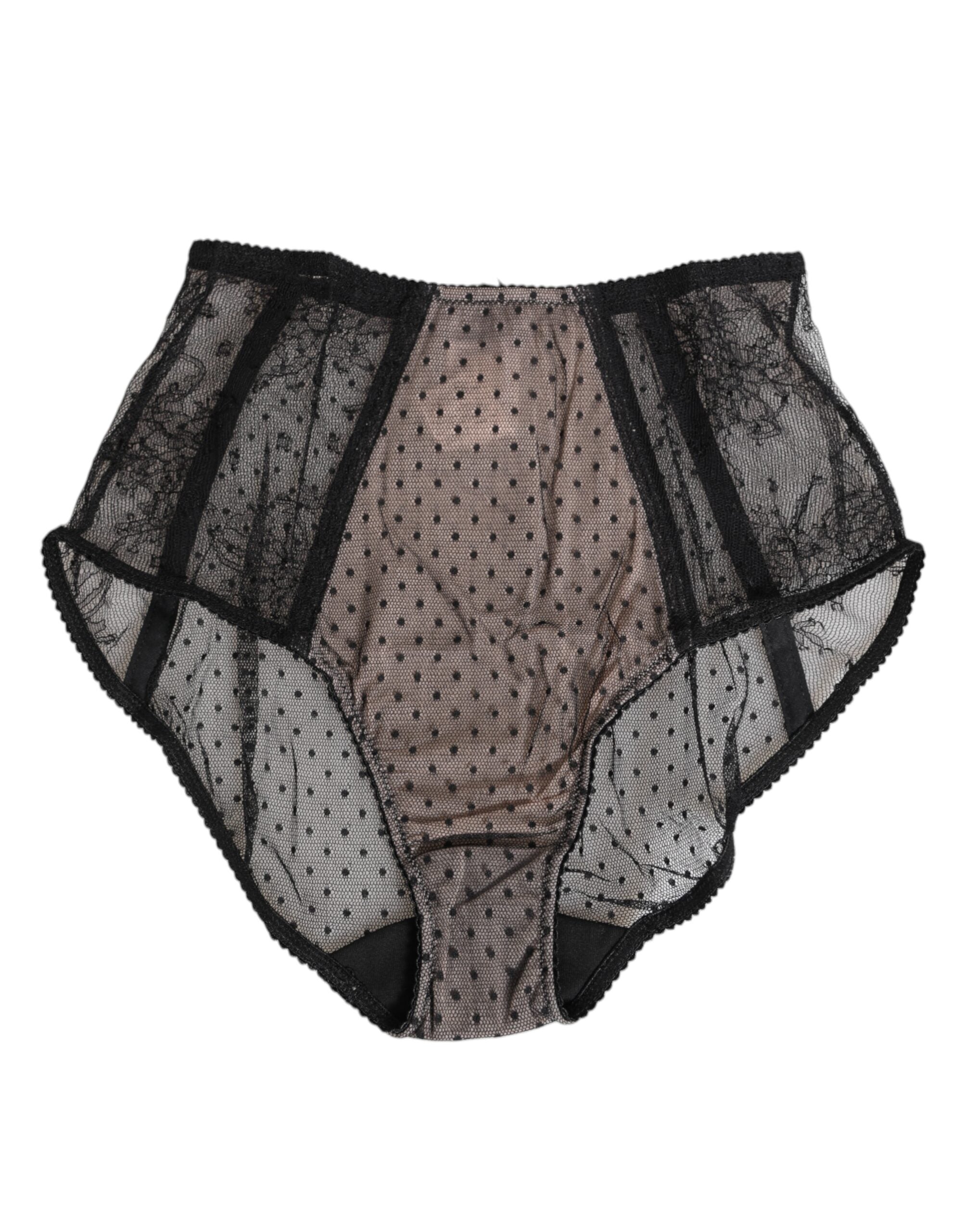 Dolce & Gabbana Black Sheer Polka Dot Lace High Waist Underwear Dolce & Gabbana