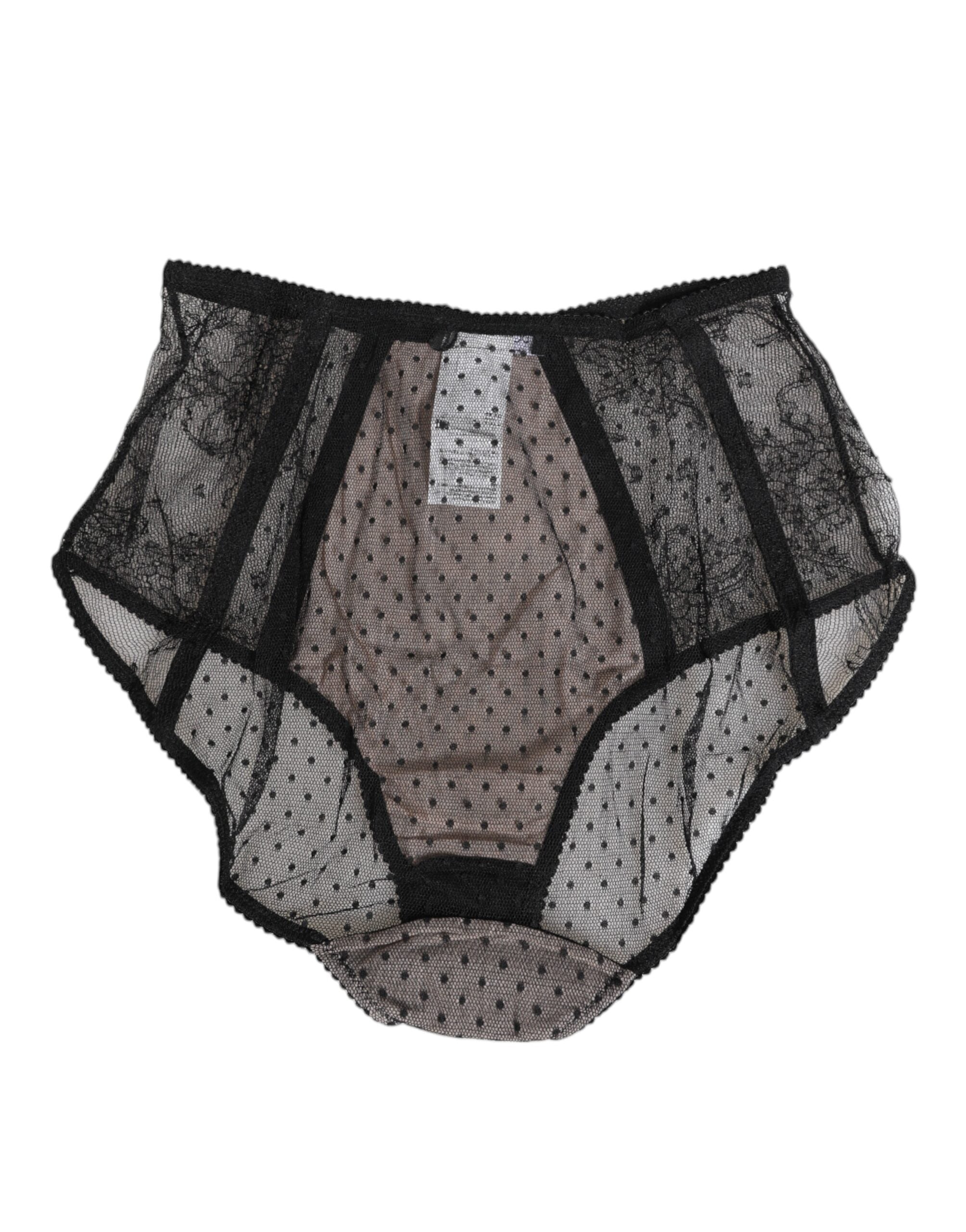 Dolce & Gabbana Black Sheer Polka Dot Lace High Waist Underwear Dolce & Gabbana