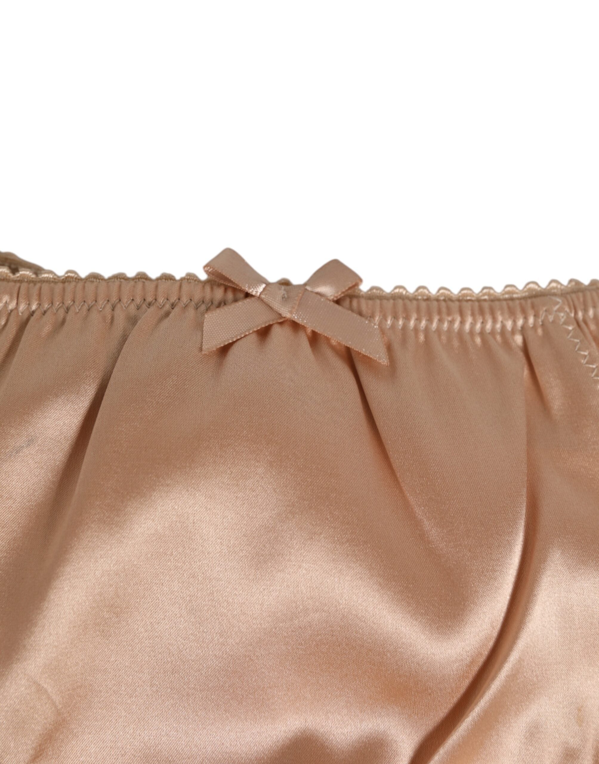 Dolce & Gabbana Nude Beige Silk Satin Bow Lace Trim Underwear Dolce & Gabbana