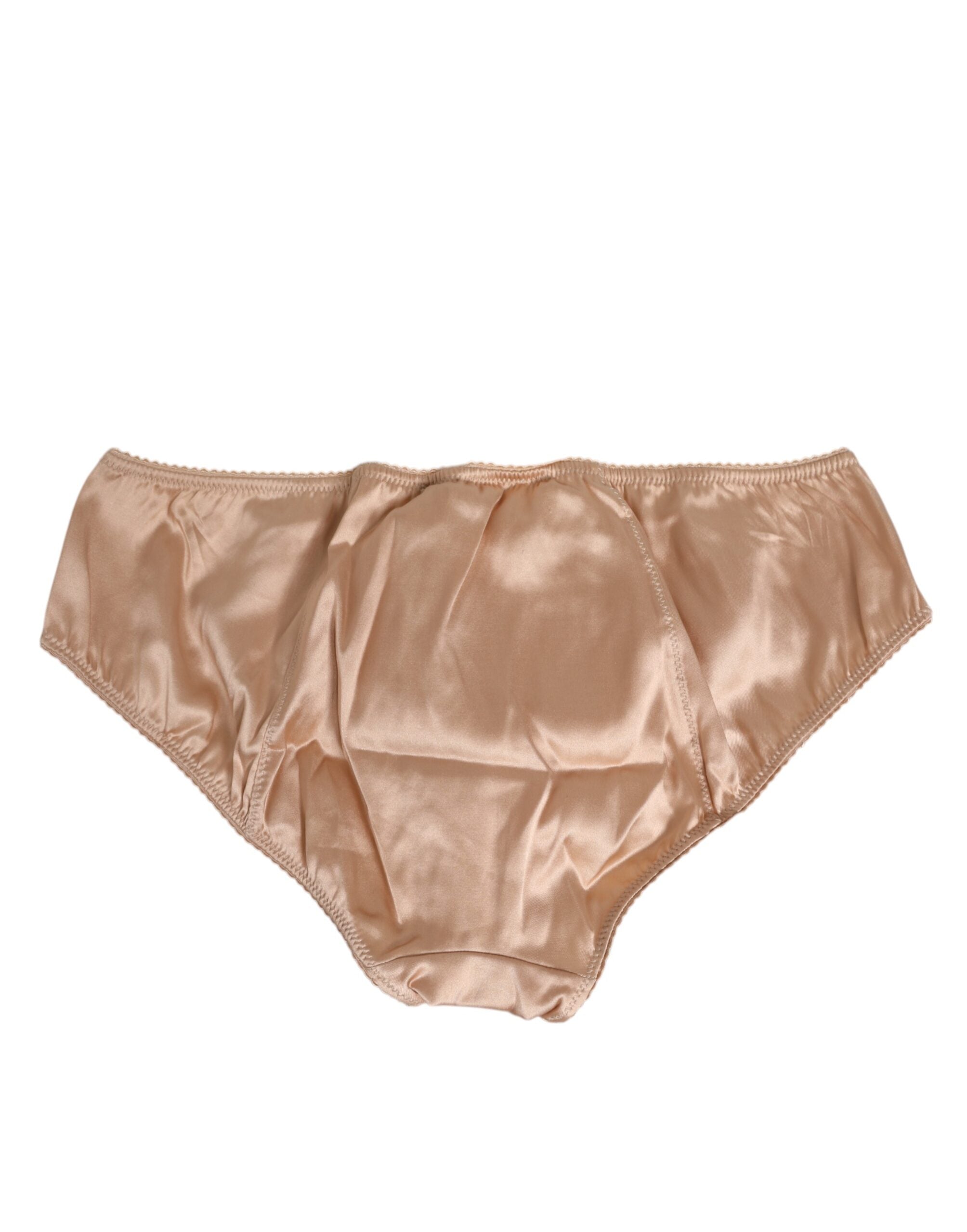 Dolce & Gabbana Nude Beige Silk Satin Bow Lace Trim Underwear Dolce & Gabbana