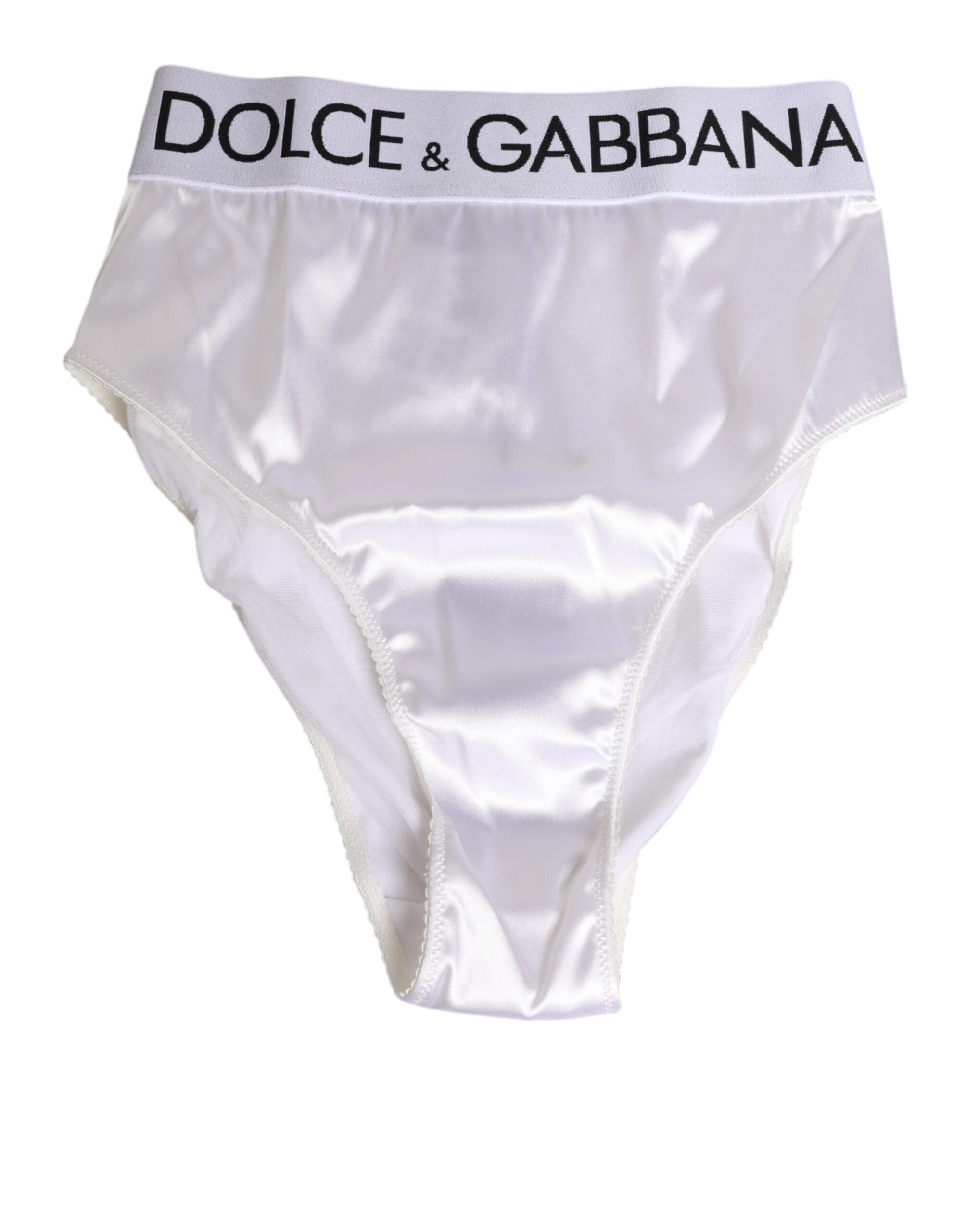 Dolce & Gabbana White Satin High-Waist Brief Logo Women Underwear Dolce & Gabbana