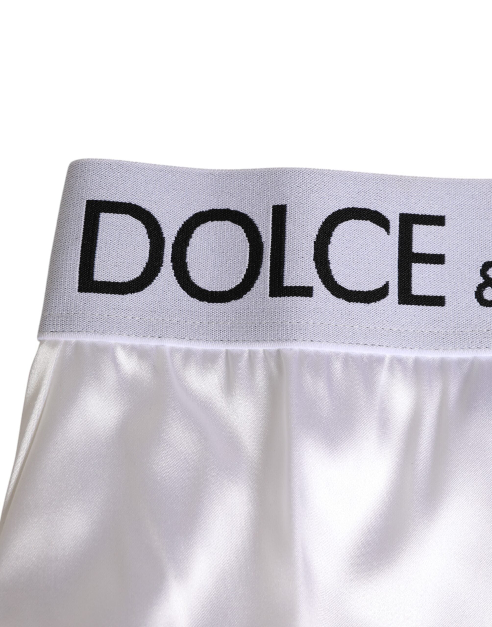 Dolce & Gabbana White Satin High-Waist Brief Logo Women Underwear Dolce & Gabbana