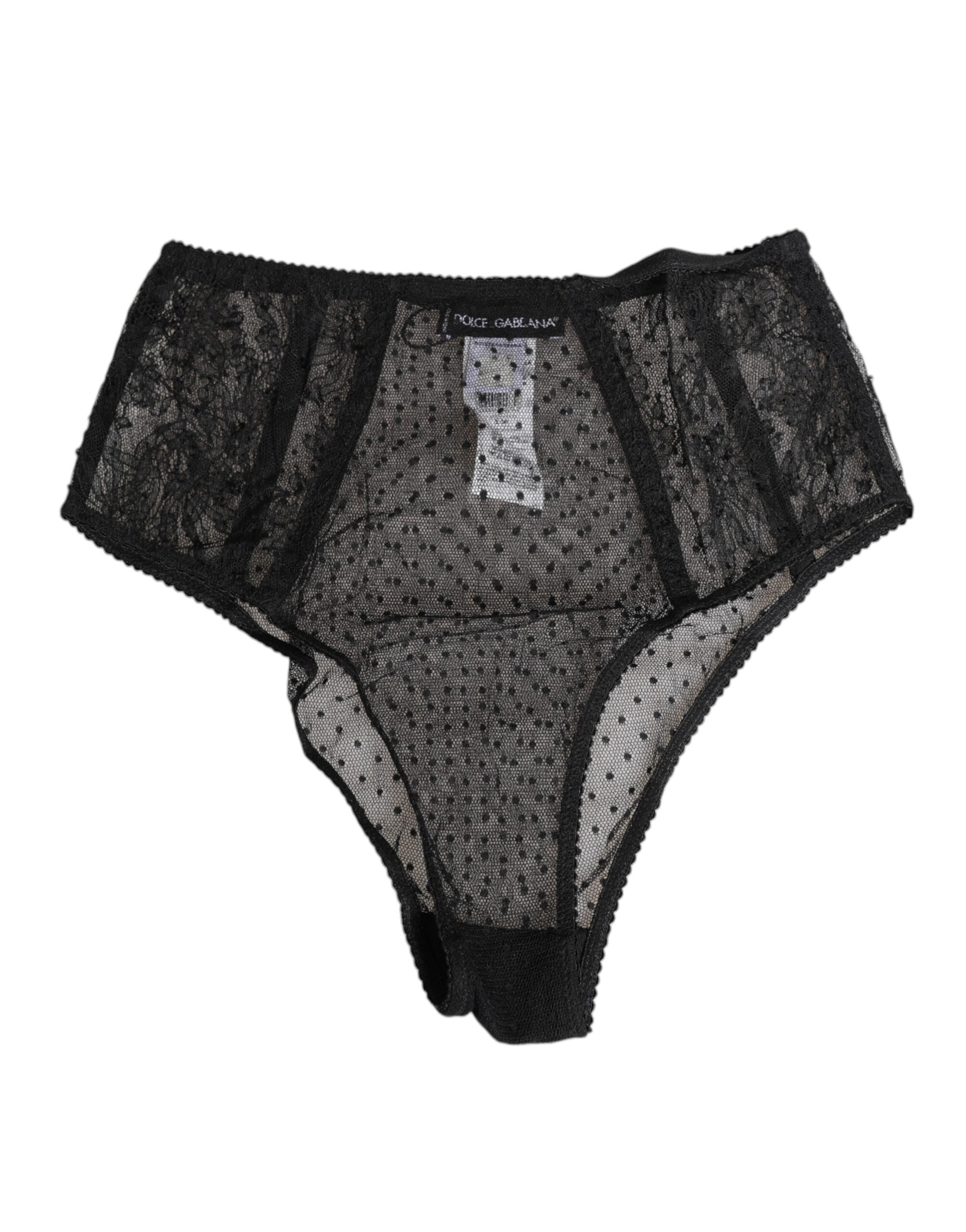 Dolce & Gabbana Black Lace Polka Dot Mesh High Waist Underwear Dolce & Gabbana