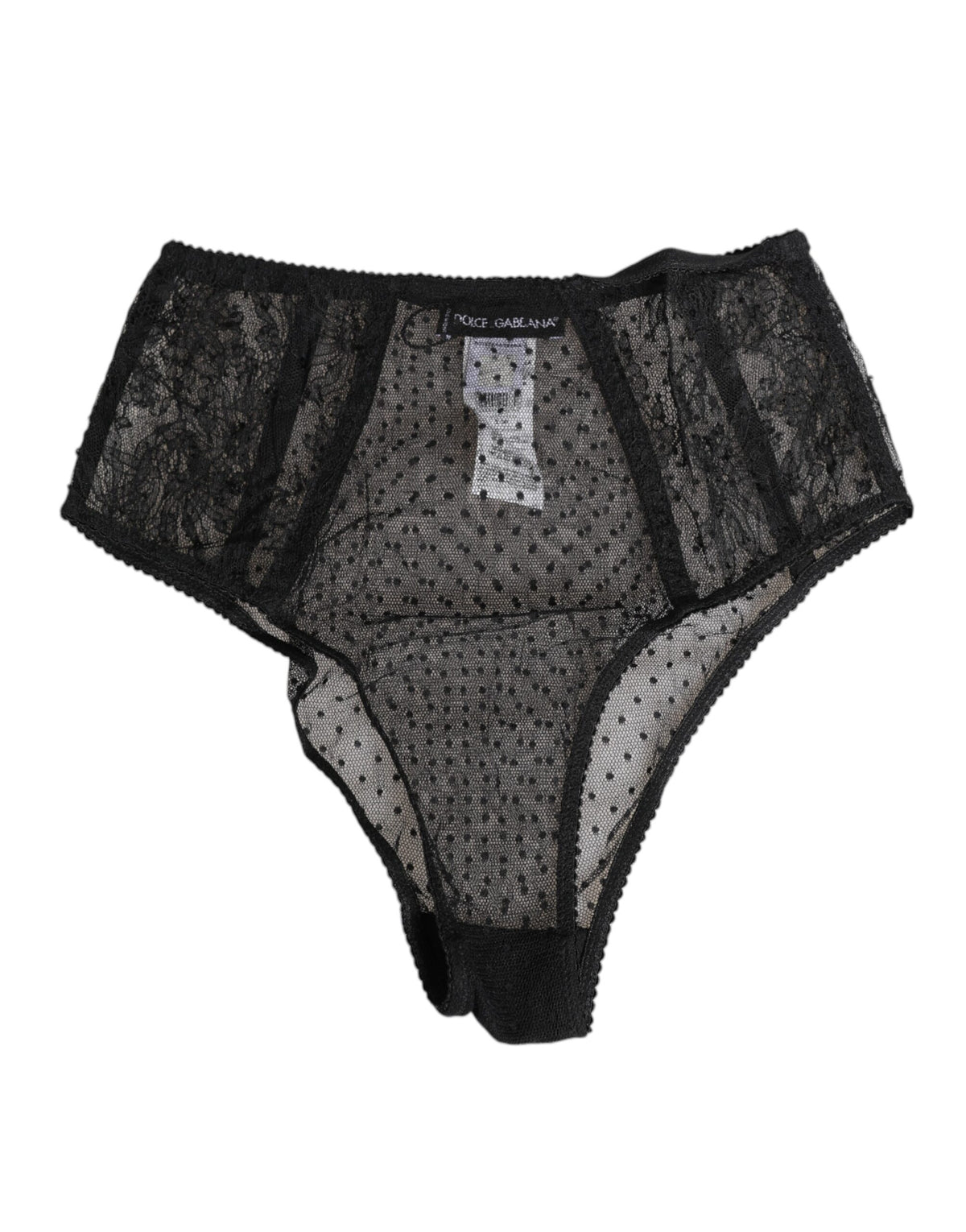 Dolce & Gabbana Black Lace Polka Dot Mesh High Waist Underwear