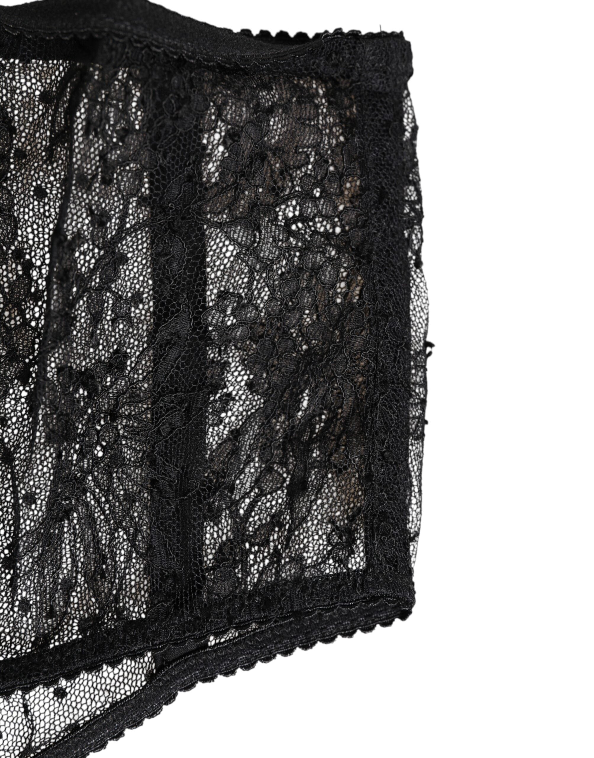 Dolce & Gabbana Black Lace Polka Dot Mesh High Waist Underwear Dolce & Gabbana