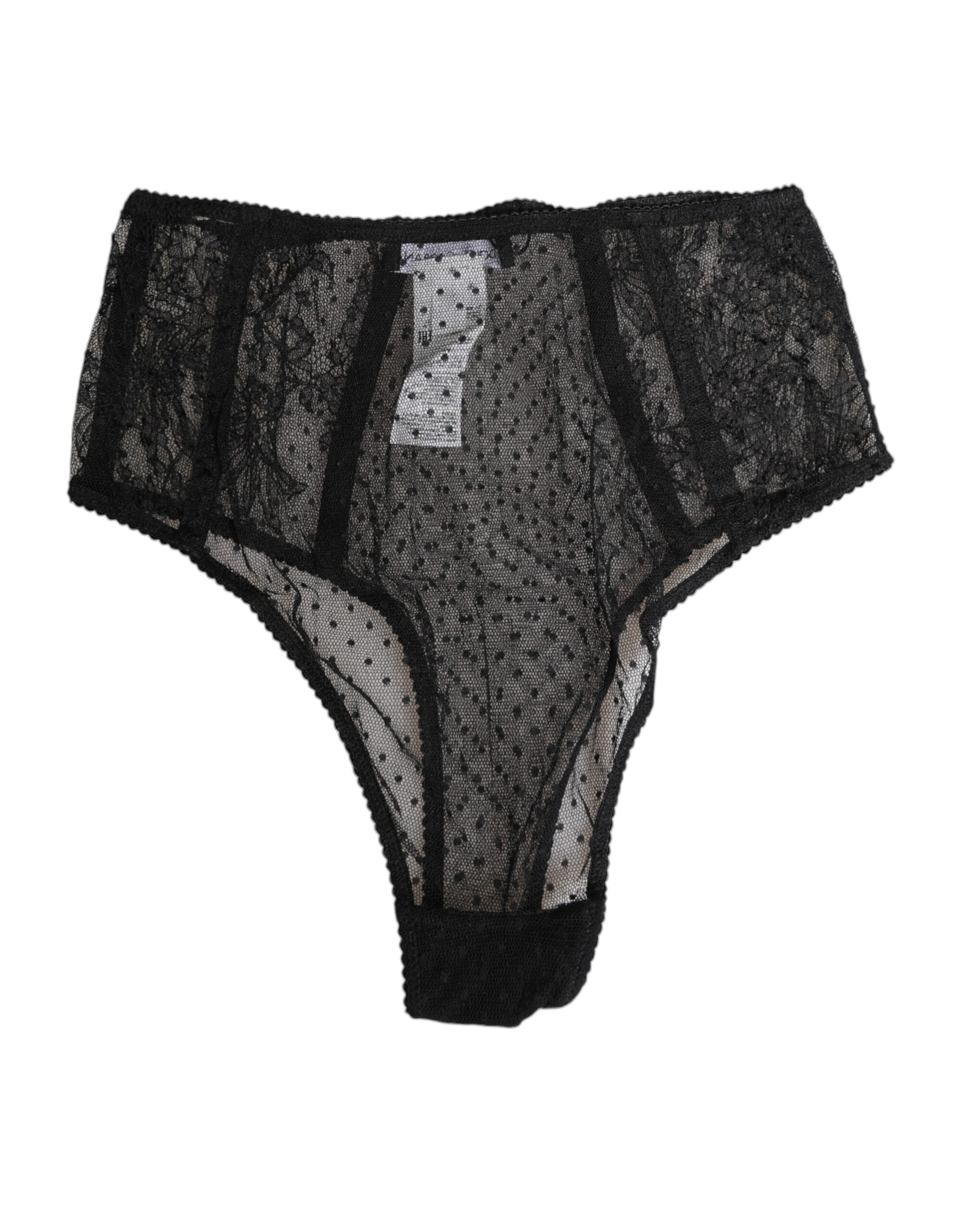 Dolce & Gabbana Black Lace Polka Dot Mesh High Waist Underwear Dolce & Gabbana