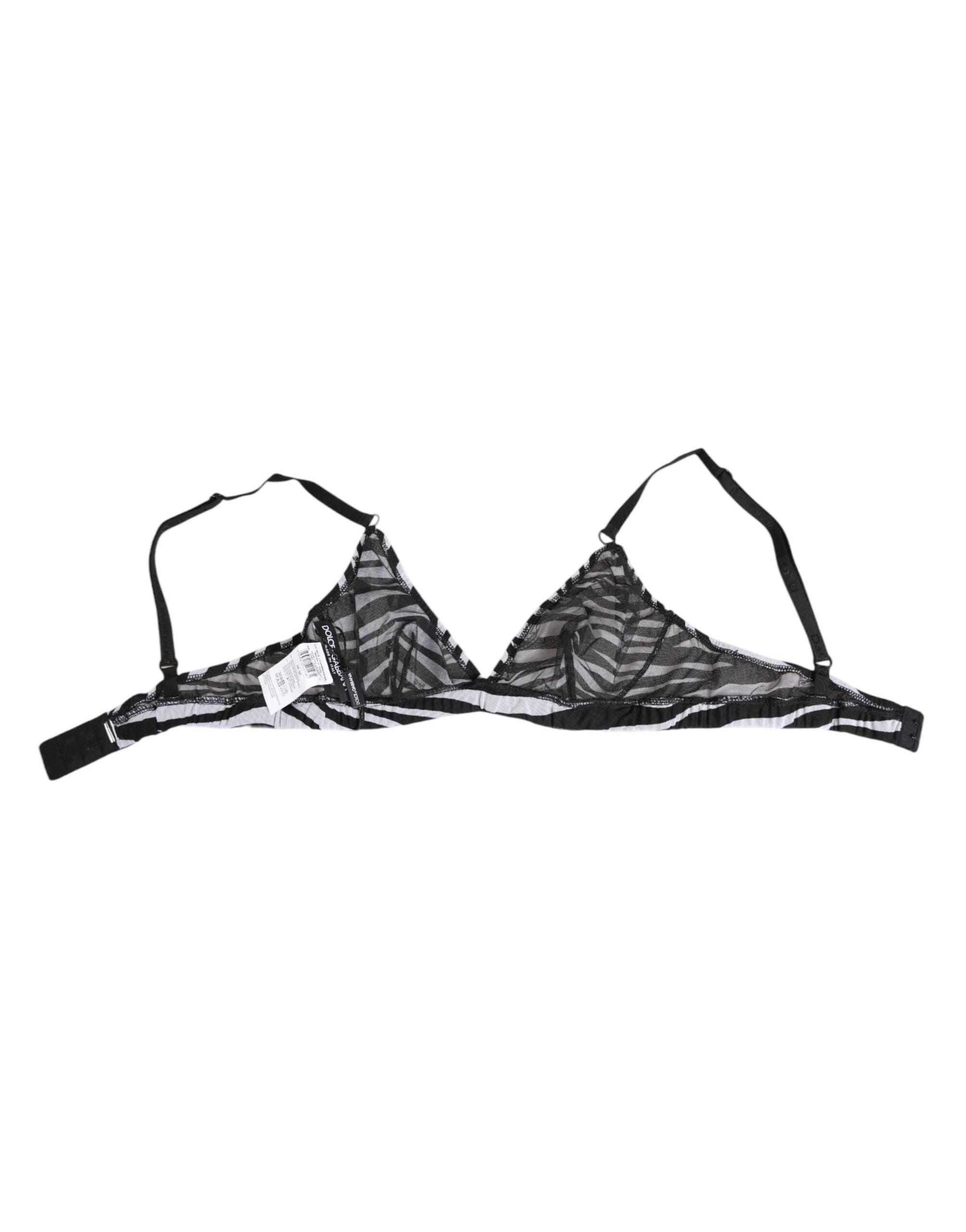 Dolce & Gabbana Black White Zebra Print Sheer Mesh Bralette Underwear Dolce & Gabbana