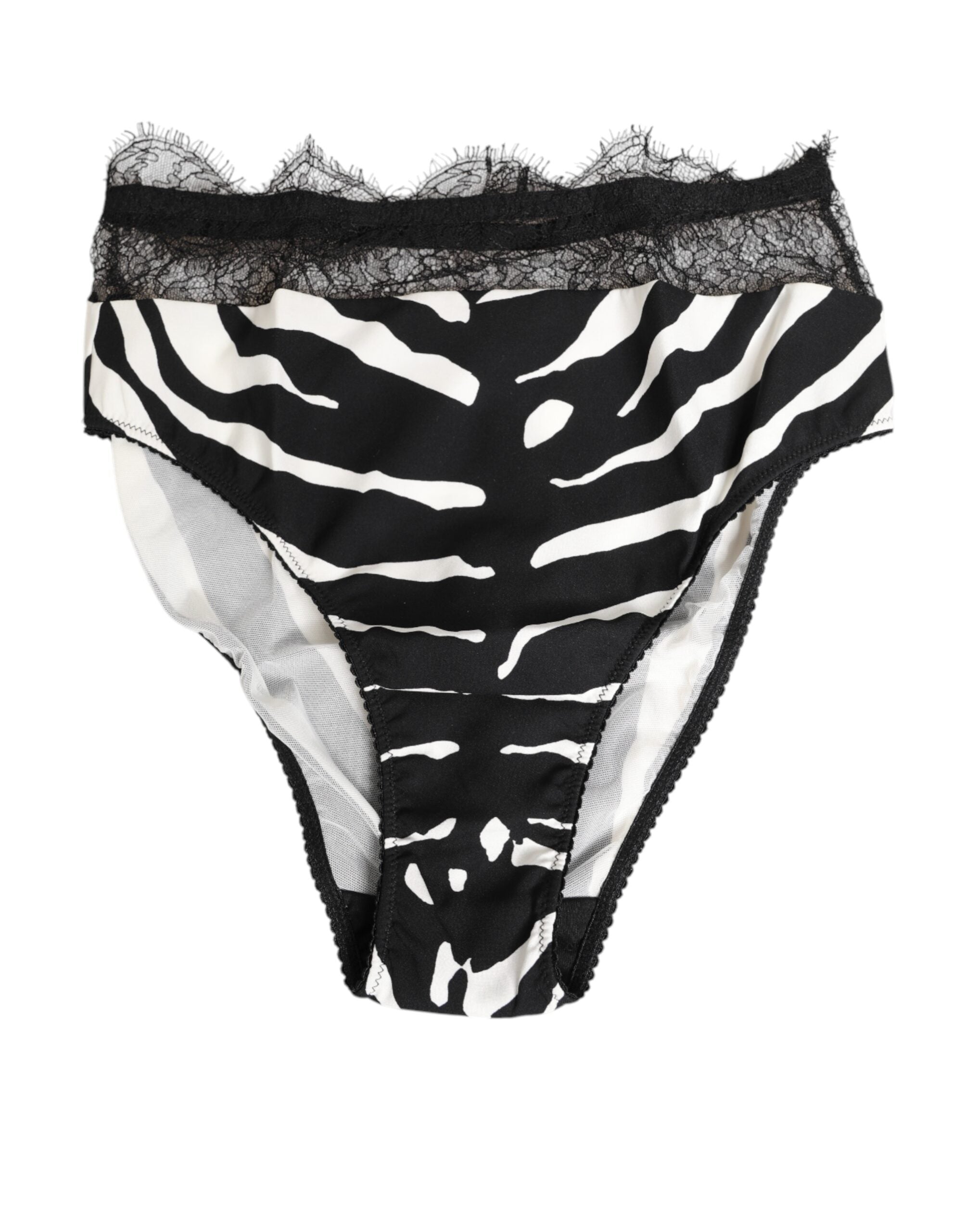 Dolce & Gabbana Black White Zebra Print Lace Trim High Underwear Dolce & Gabbana
