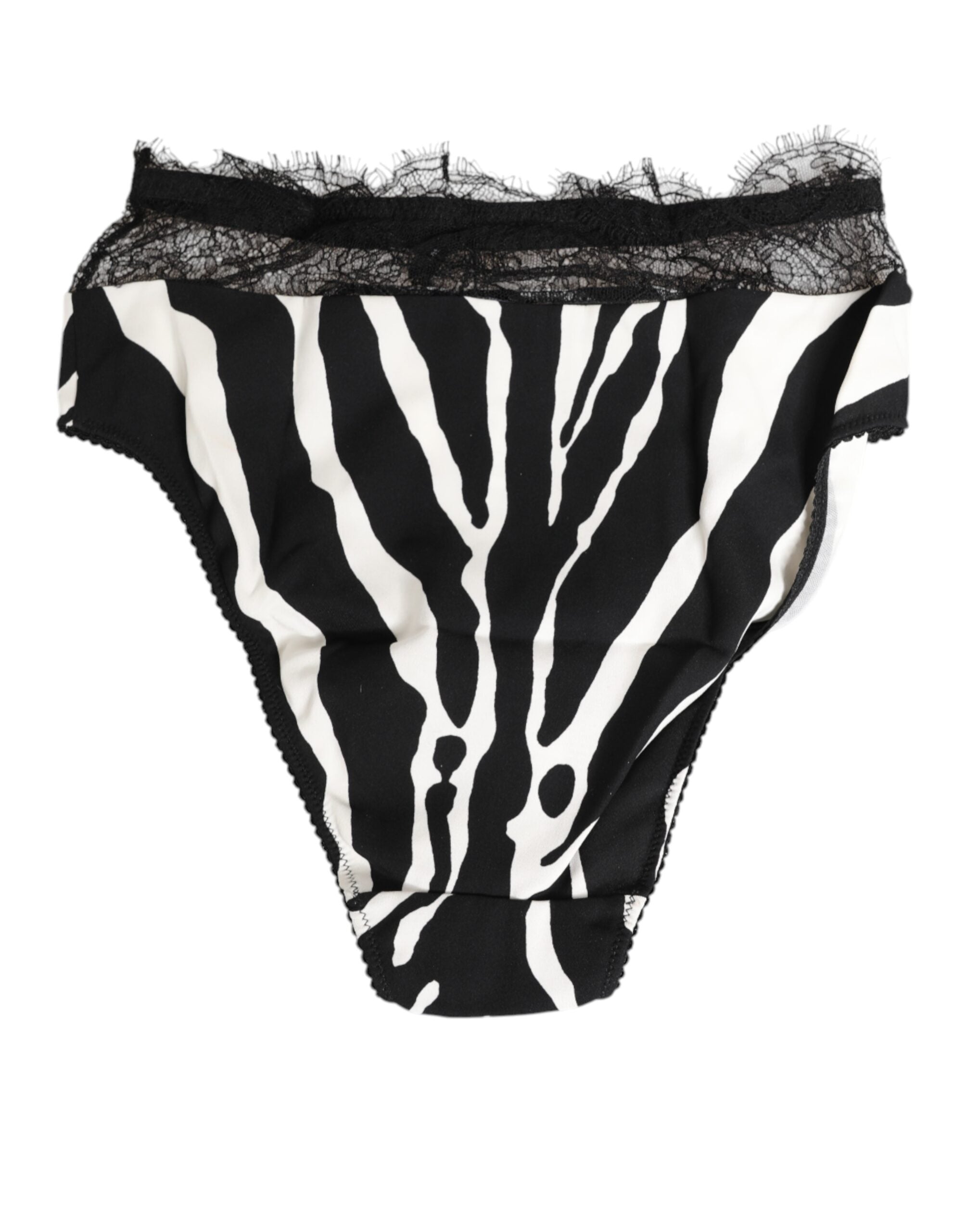 Dolce & Gabbana Black White Zebra Print Lace Trim High Underwear Dolce & Gabbana