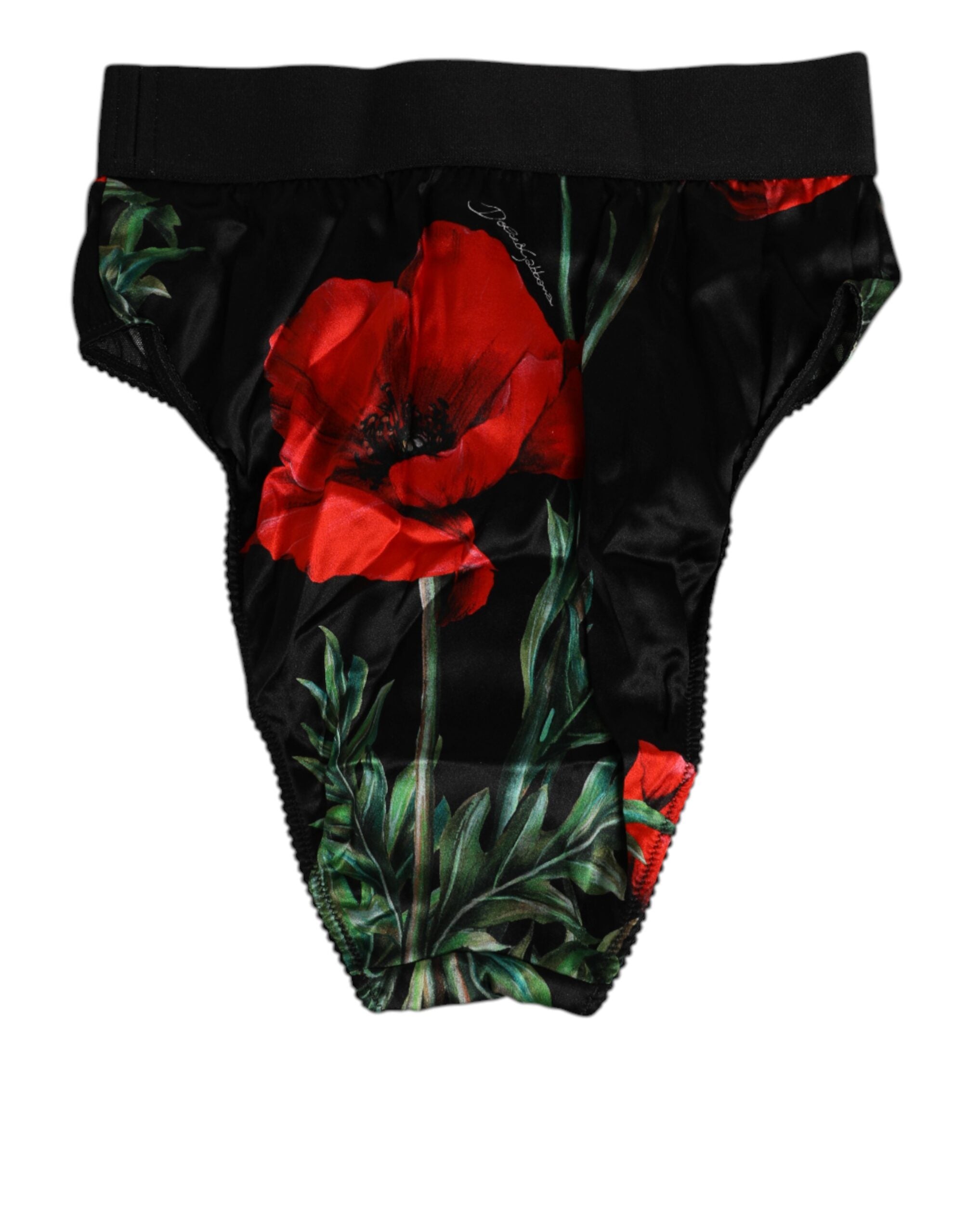 Dolce & Gabbana Black Floral Print High Waist Sheer Mesh Underwear Dolce & Gabbana