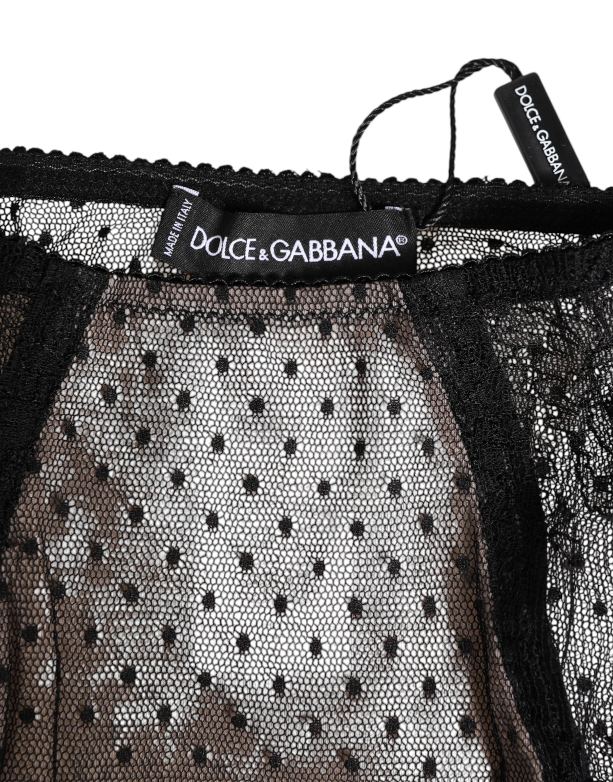 Dolce & Gabbana Black Sheer Polka Dot Lace High Waist Underwear Dolce & Gabbana
