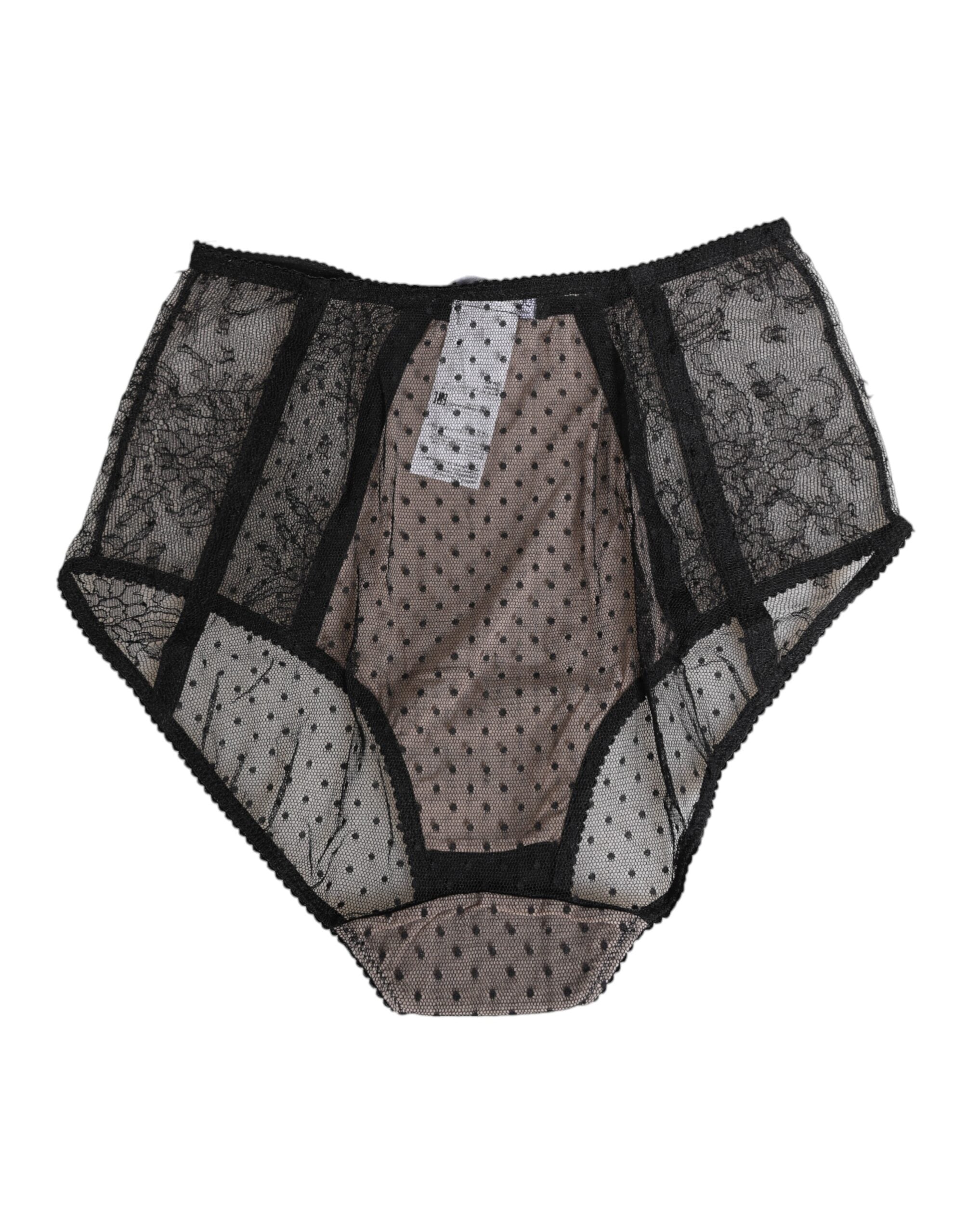 Dolce & Gabbana Black Sheer Polka Dot Lace High Waist Underwear Dolce & Gabbana