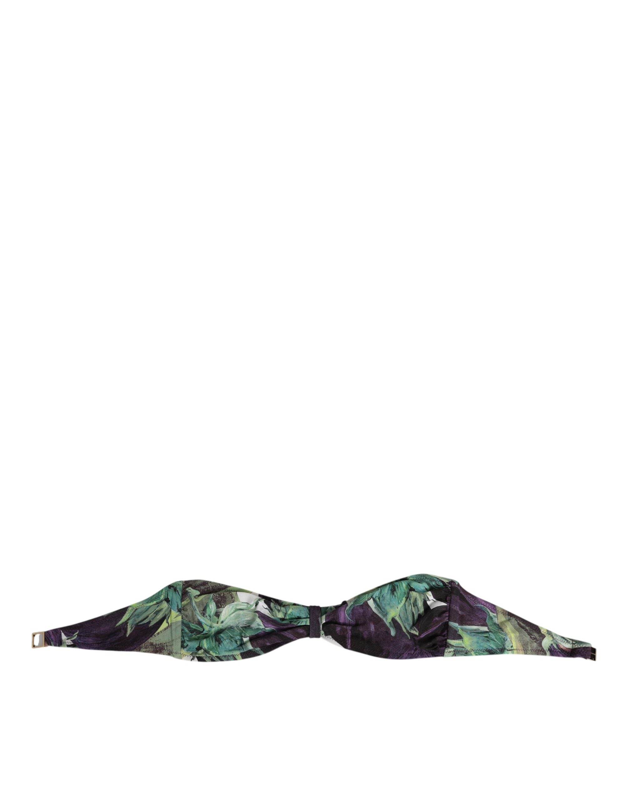 Dolce & Gabbana Purple Green Leaf Print Bandeau Swimwear Underwear Dolce & Gabbana