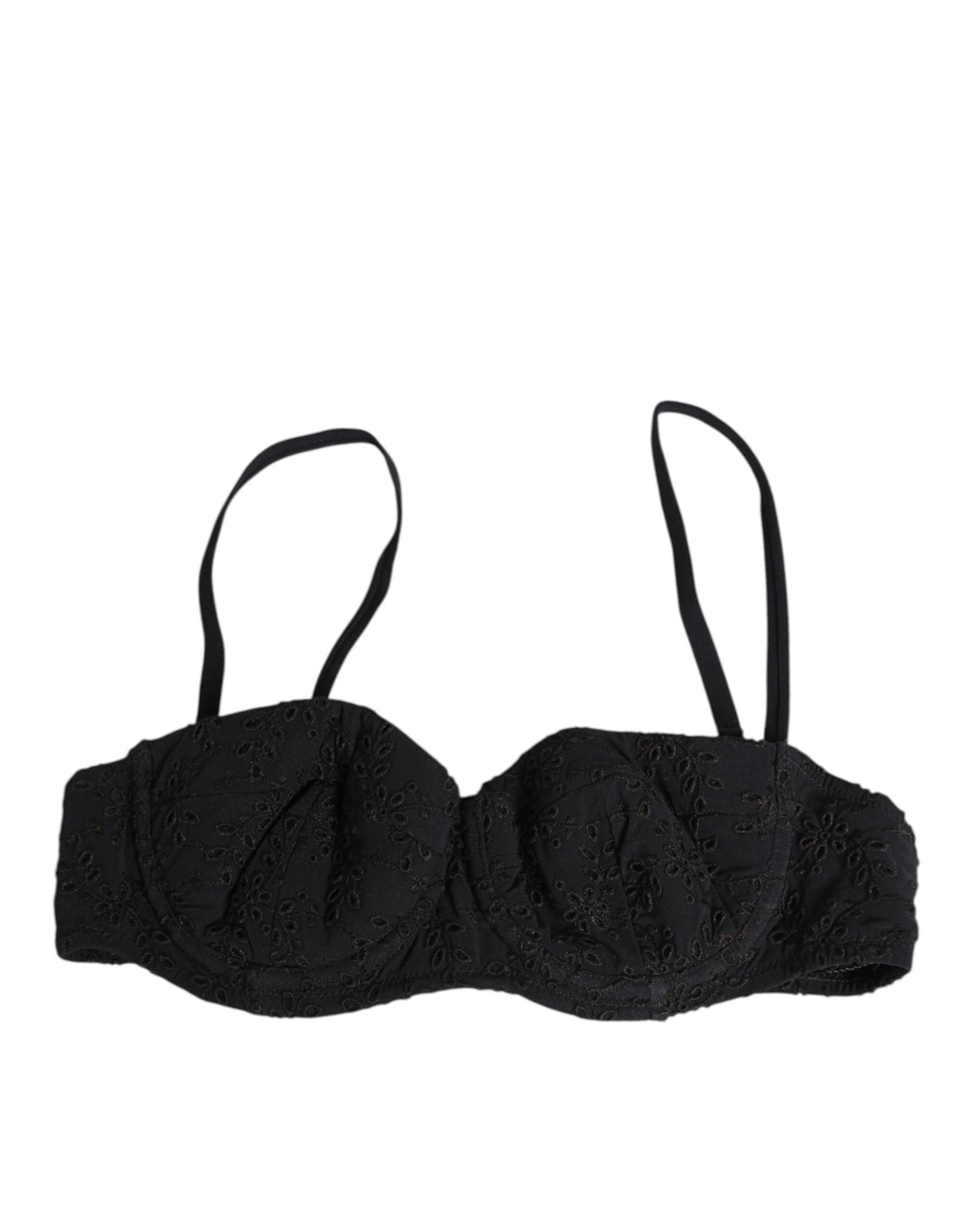 Dolce & Gabbana Black Polyester Embroidered Underwire Bra Underwear Dolce & Gabbana