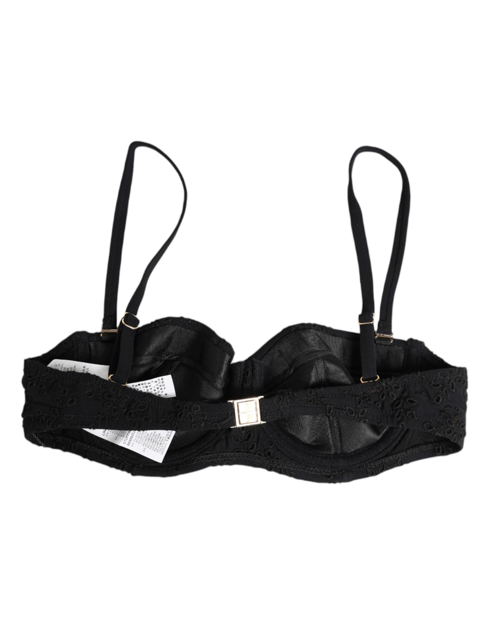 Dolce & Gabbana Black Polyester Embroidered Underwire Bra Underwear Dolce & Gabbana
