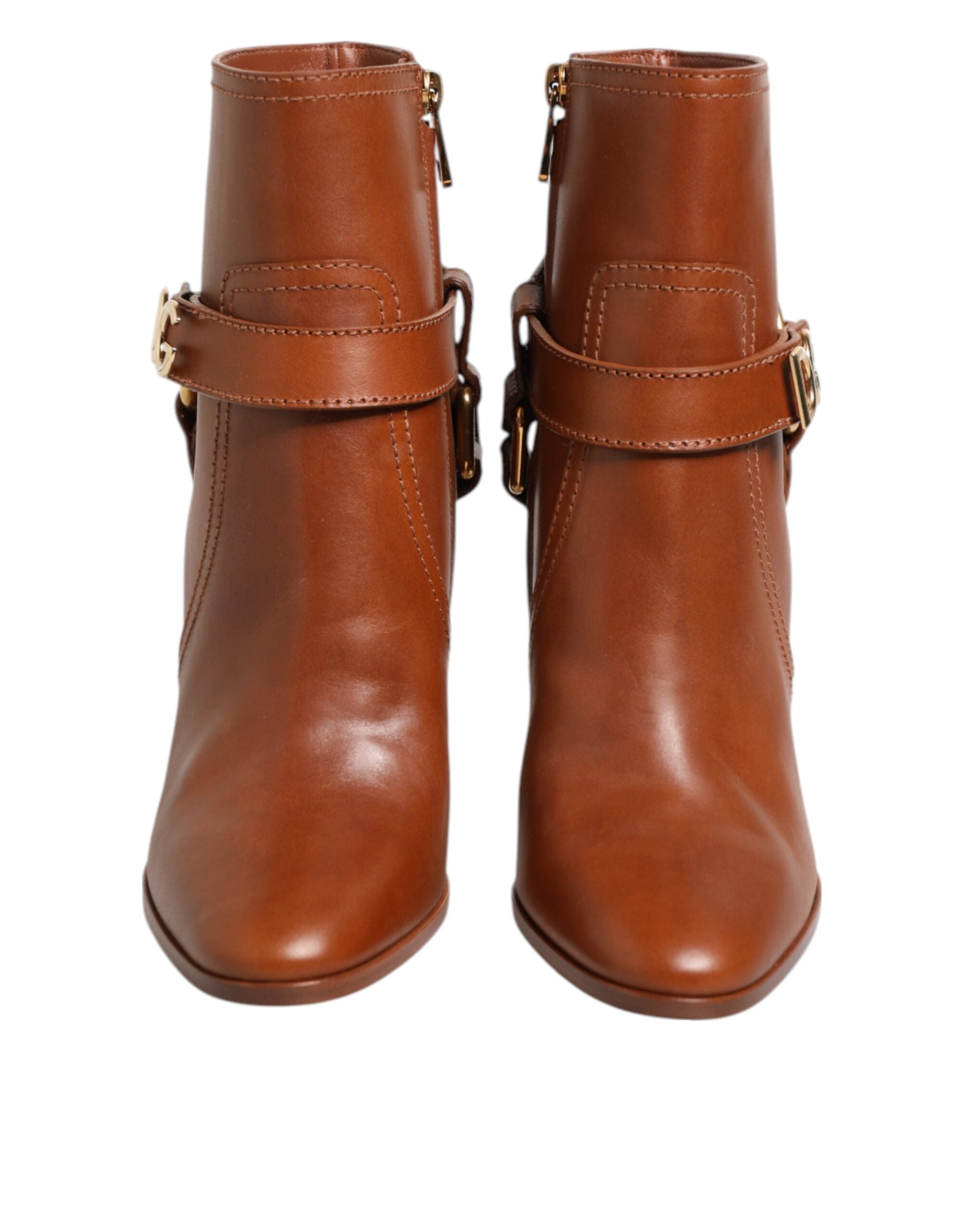 Dolce & Gabbana Brown Leather DG Logo Buckle Ankle Boots Shoes Dolce & Gabbana