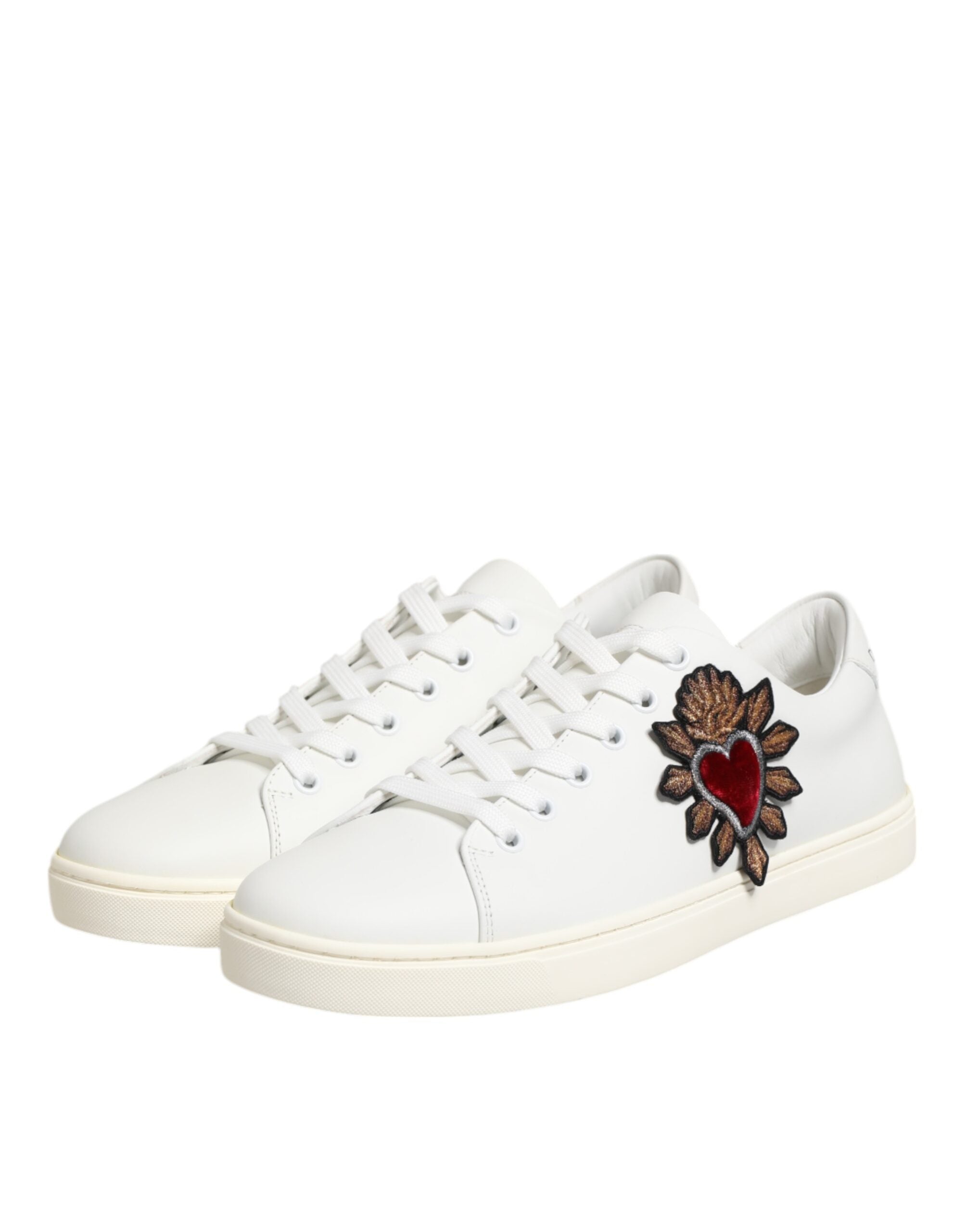 Dolce & Gabbana White Leather Sacred Heart Patch Sneakers Shoes Dolce & Gabbana