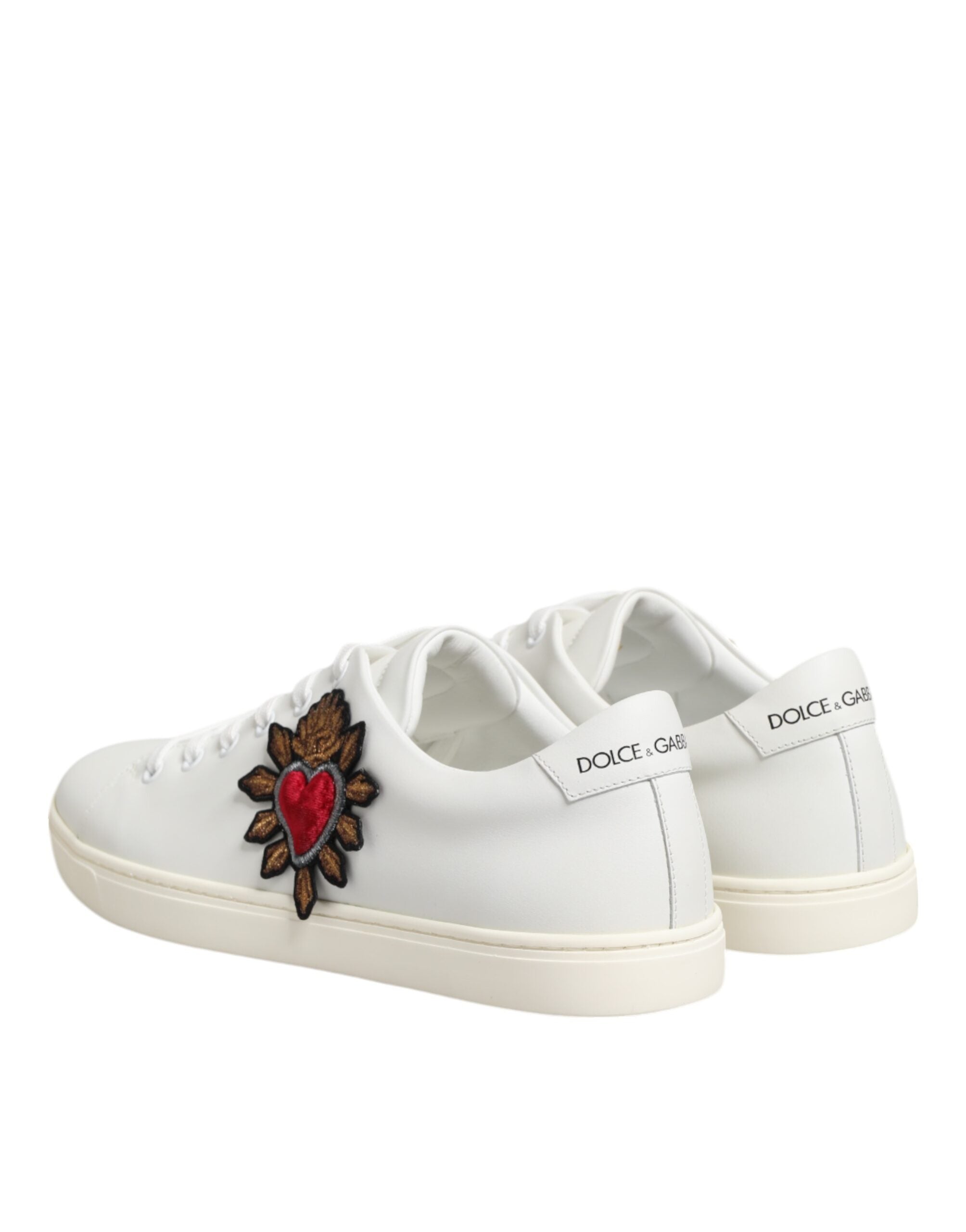 Dolce & Gabbana White Leather Sacred Heart Patch Sneakers Shoes Dolce & Gabbana