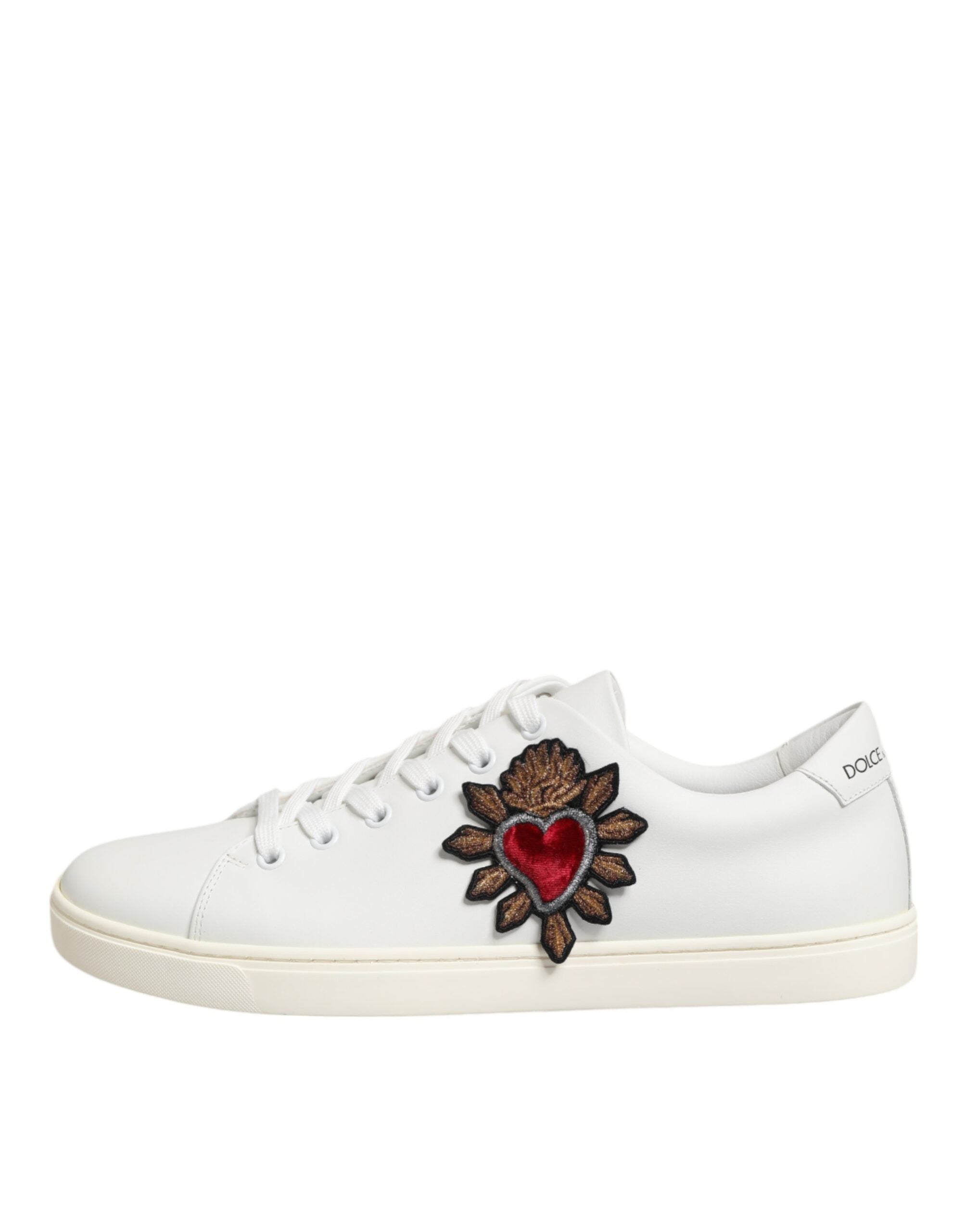 Dolce & Gabbana White Leather Sacred Heart Patch Sneakers Shoes Dolce & Gabbana
