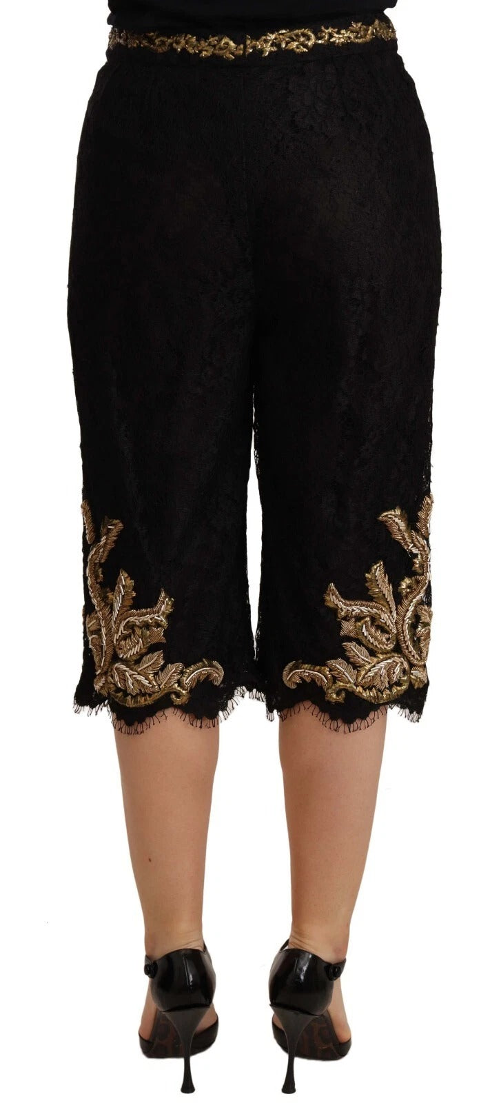 Dolce & Gabbana Black Lace Gold Baroque SPECIAL PIECE Shorts Dolce & Gabbana