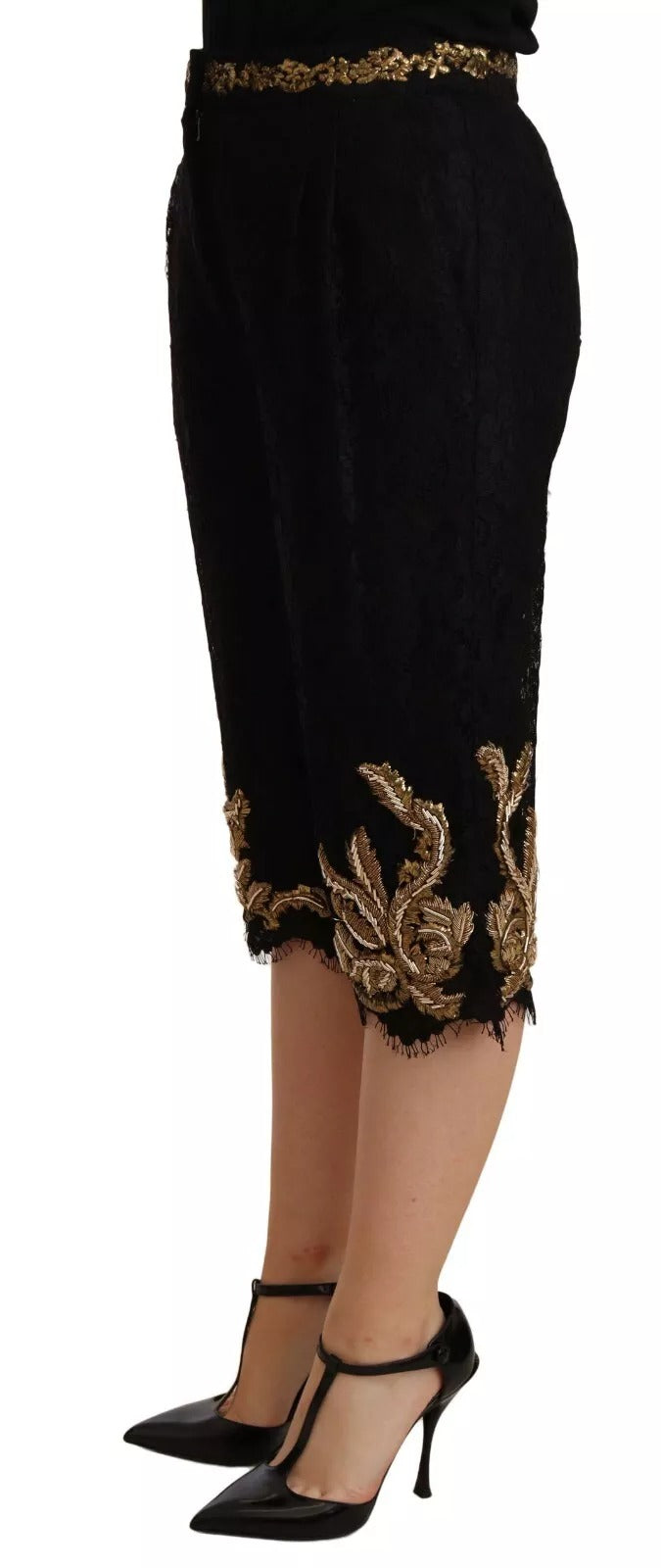 Dolce & Gabbana Black Lace Gold Baroque SPECIAL PIECE Shorts Dolce & Gabbana