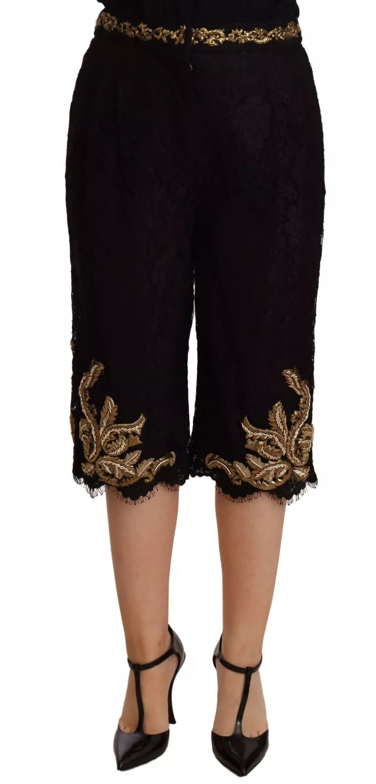 Dolce & Gabbana Black Lace Gold Baroque SPECIAL PIECE Shorts Dolce & Gabbana