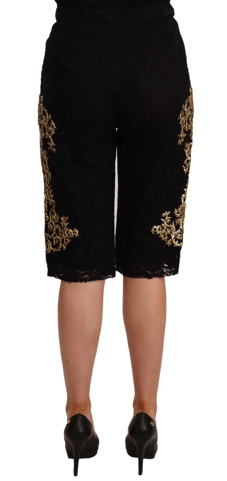 Dolce & Gabbana Black Lace Gold Baroque SPECIAL PIECE Shorts Dolce & Gabbana