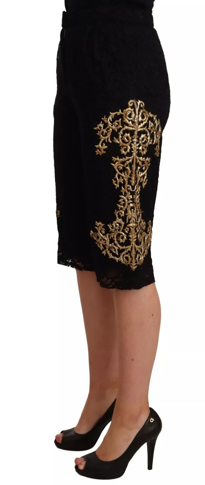 Dolce & Gabbana Black Lace Gold Baroque SPECIAL PIECE Shorts Dolce & Gabbana