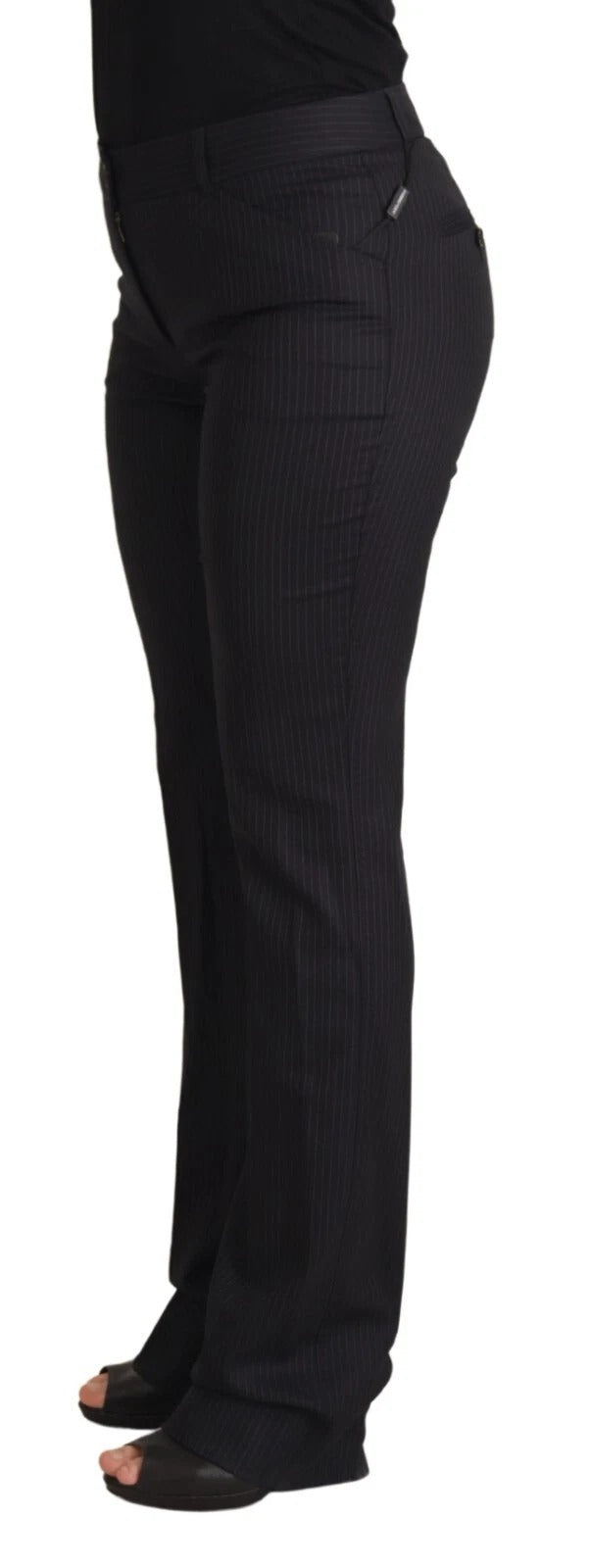 Dolce & Gabbana Black Stripes Mid Waist Trouser Pants Dolce & Gabbana
