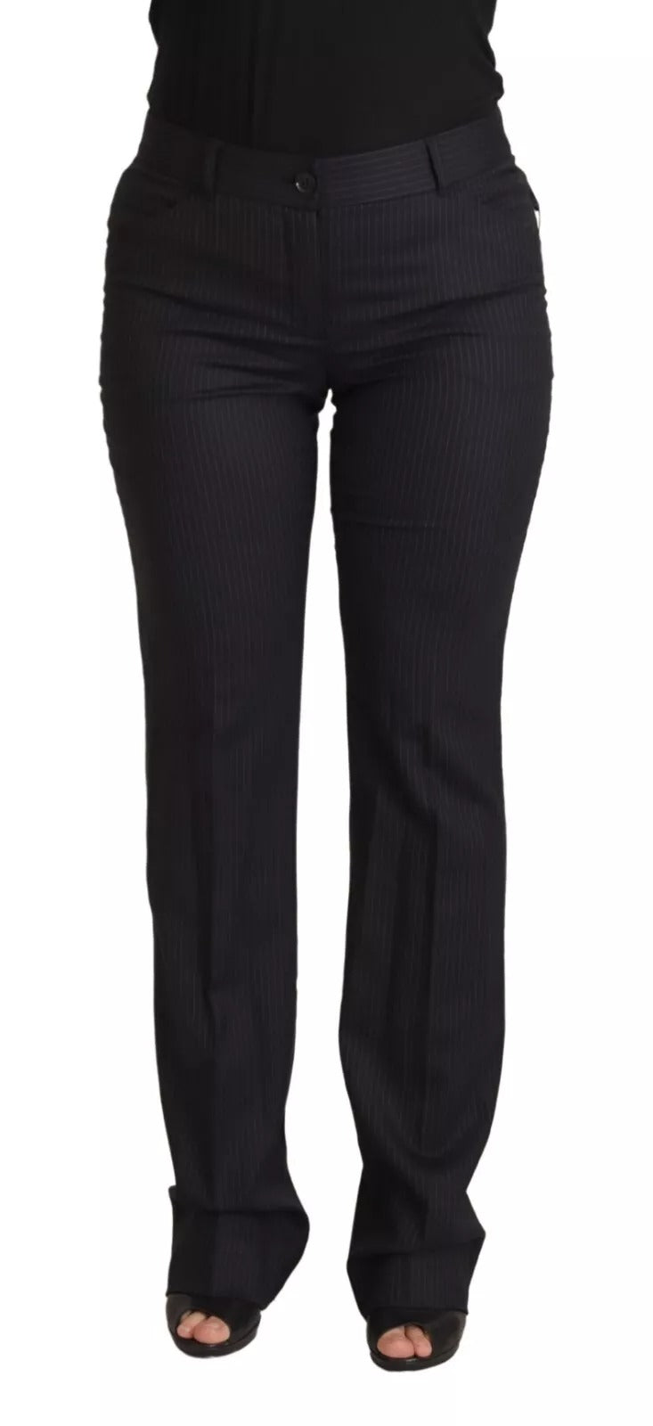 Dolce & Gabbana Black Stripes Mid Waist Trouser Pants Dolce & Gabbana