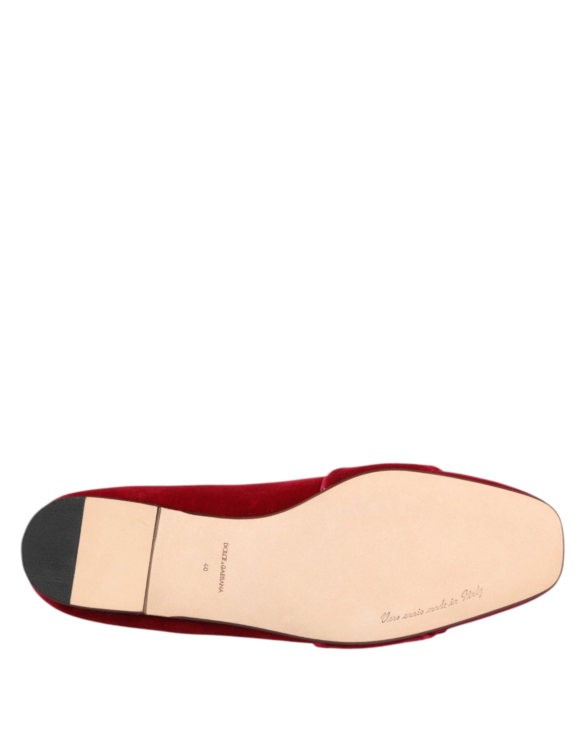 Dolce & Gabbana Red Velvet Crystal Buckle Loafers Flats Shoes Dolce & Gabbana