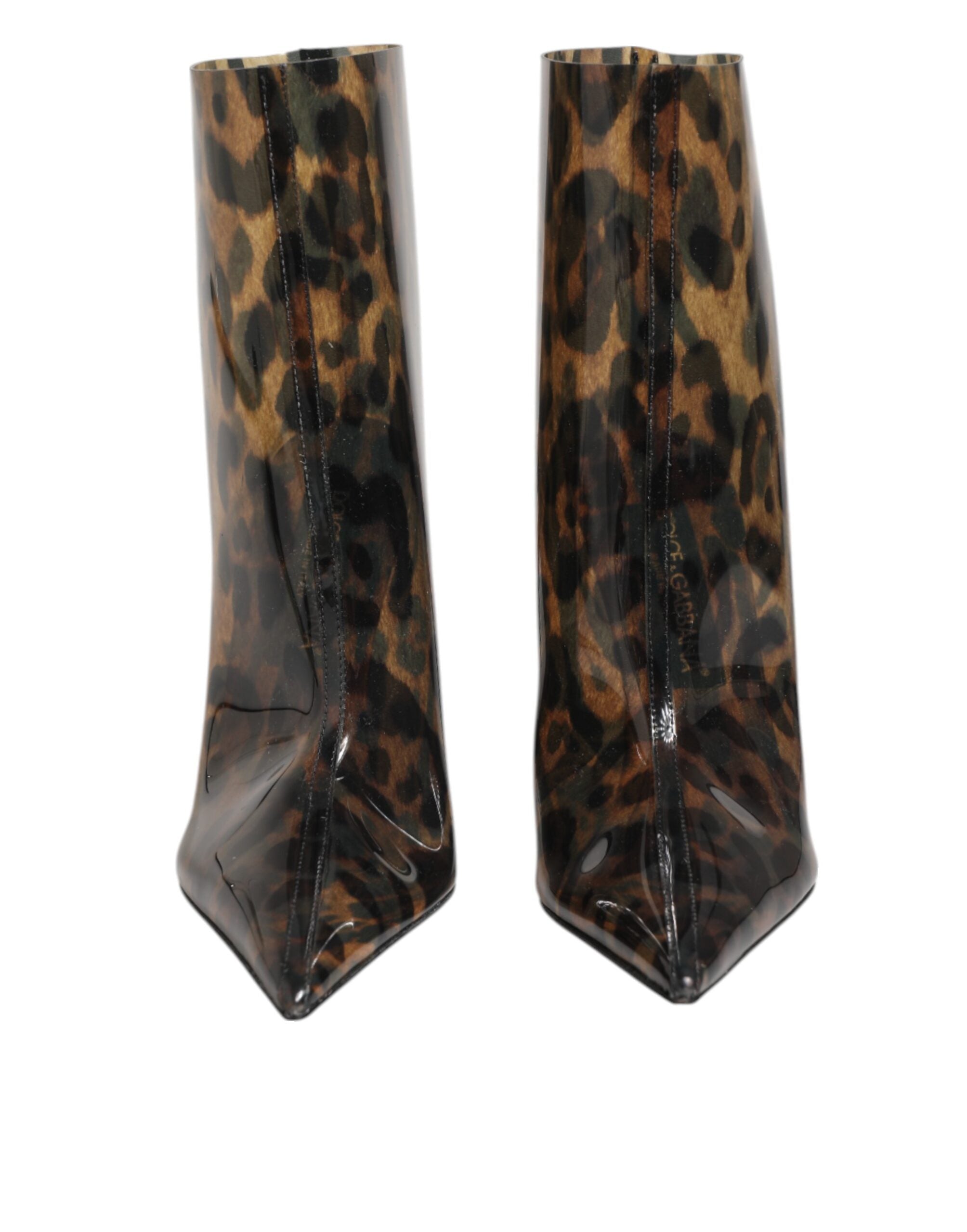 Dolce & Gabbana Leopard Print PVC Pointed Toe Boots Shoes Dolce & Gabbana