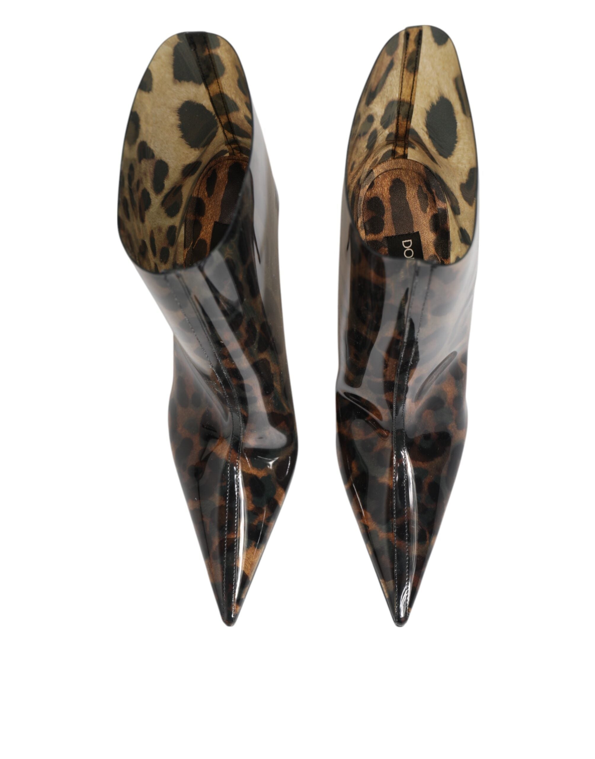 Dolce & Gabbana Leopard Print PVC Pointed Toe Boots Shoes Dolce & Gabbana