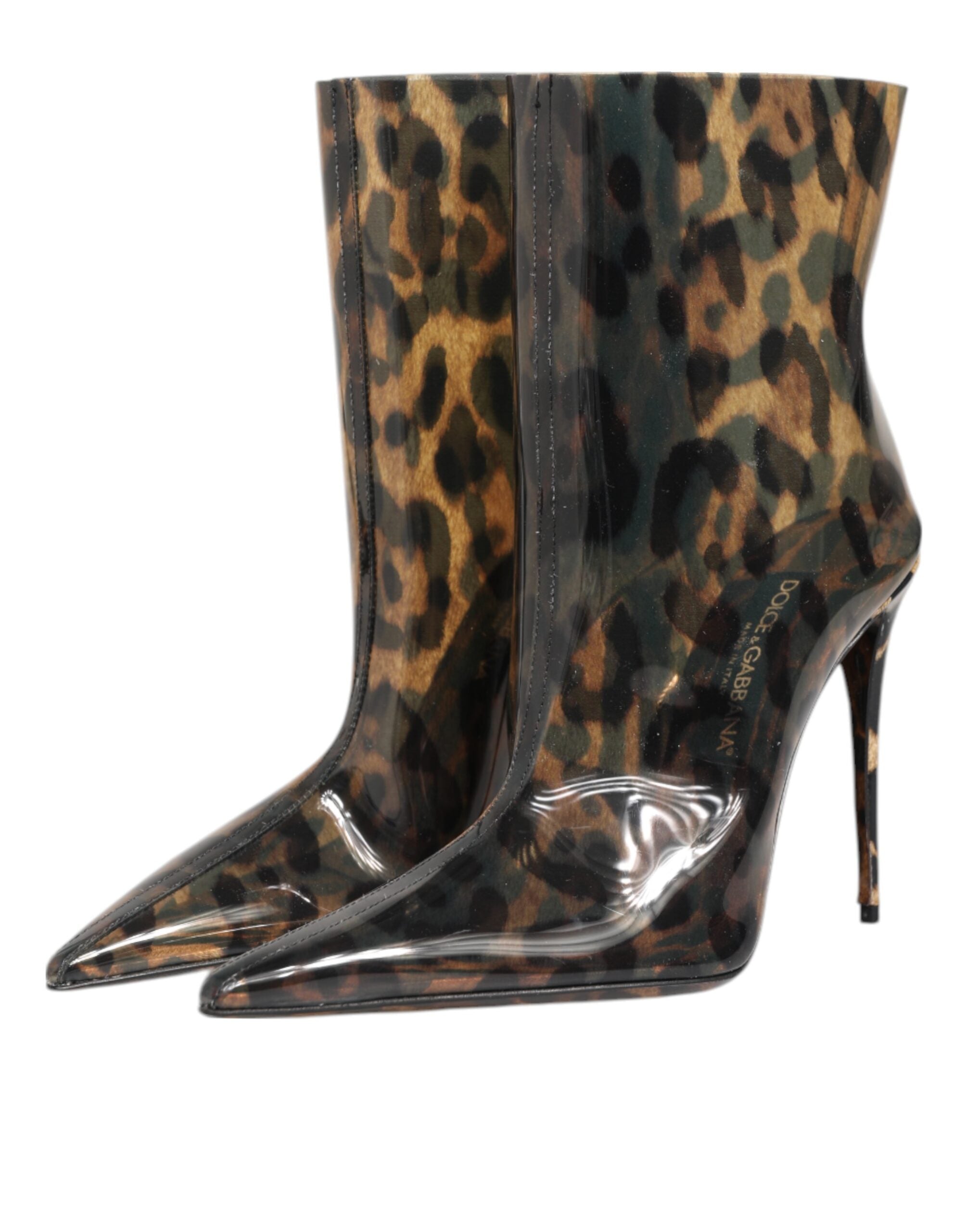 Dolce & Gabbana Leopard Print PVC Pointed Toe Boots Shoes Dolce & Gabbana