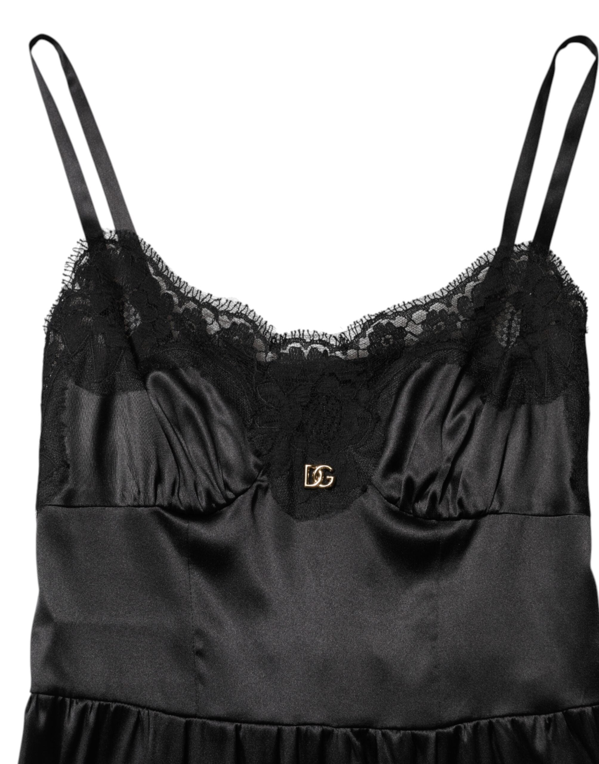 Dolce & Gabbana Black Silk Blend Lace Trim Sleeveless Mini Dress Dolce & Gabbana