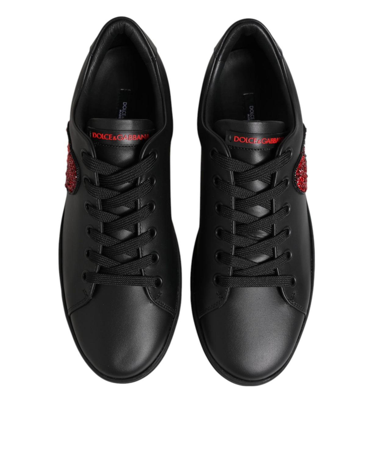 Dolce & Gabbana Black Leather Crystal Heart Low Top Sneakers  Shoes