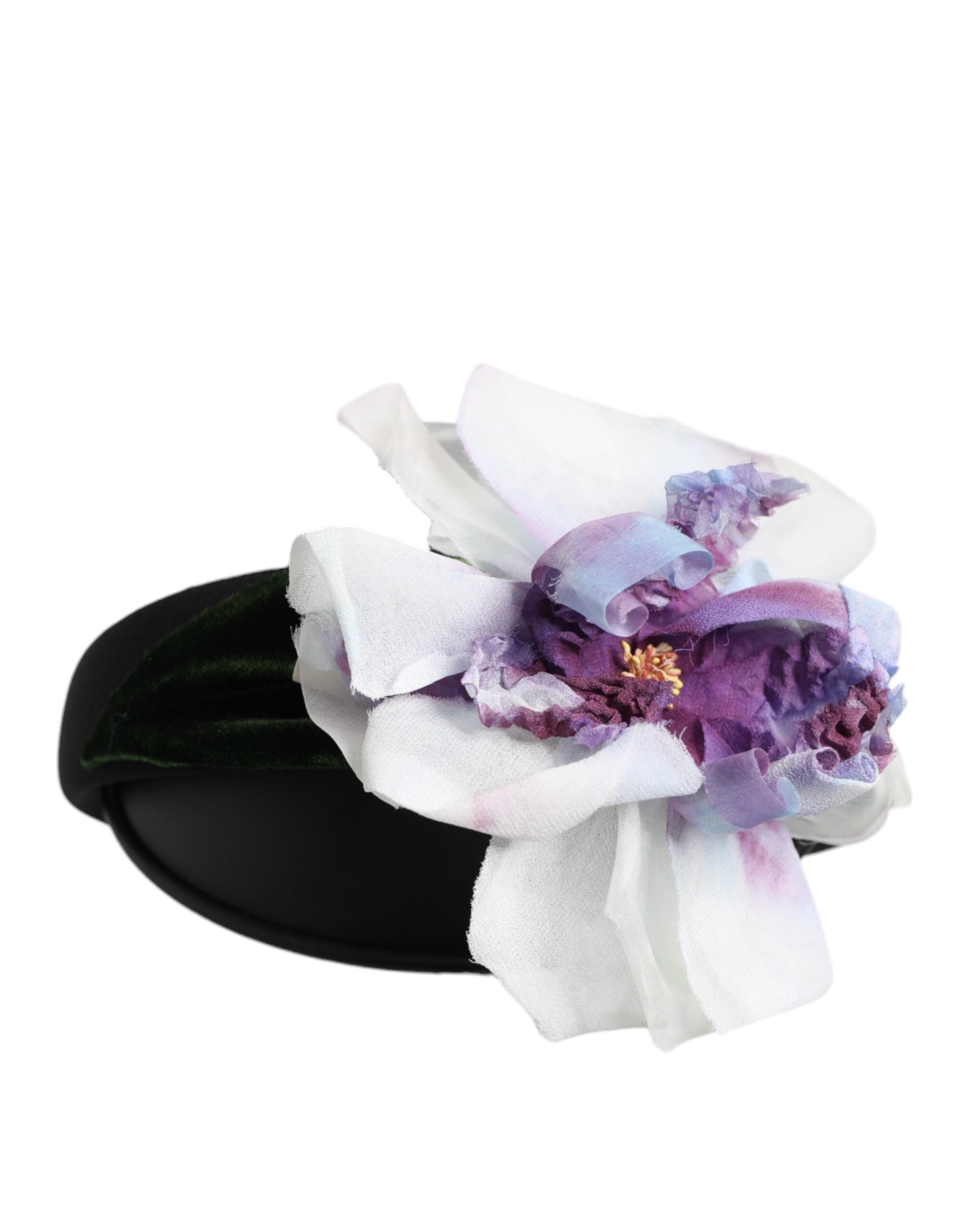 Dolce & Gabbana Black Green Silk Purple White Floral Appliqué Accessory Headband Dolce & Gabbana
