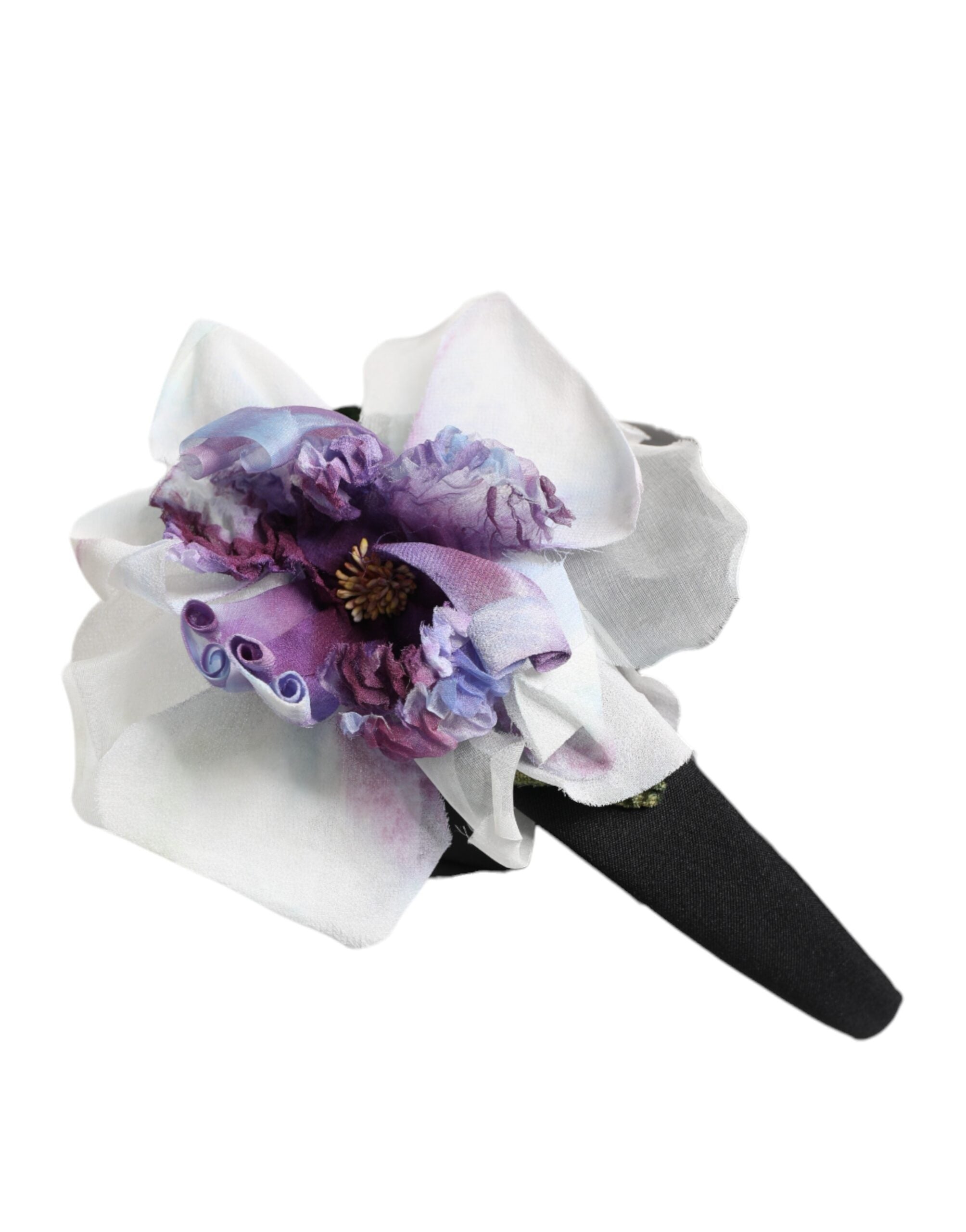 Dolce & Gabbana Black Green Silk Purple White Floral Appliqué Accessory Headband Dolce & Gabbana