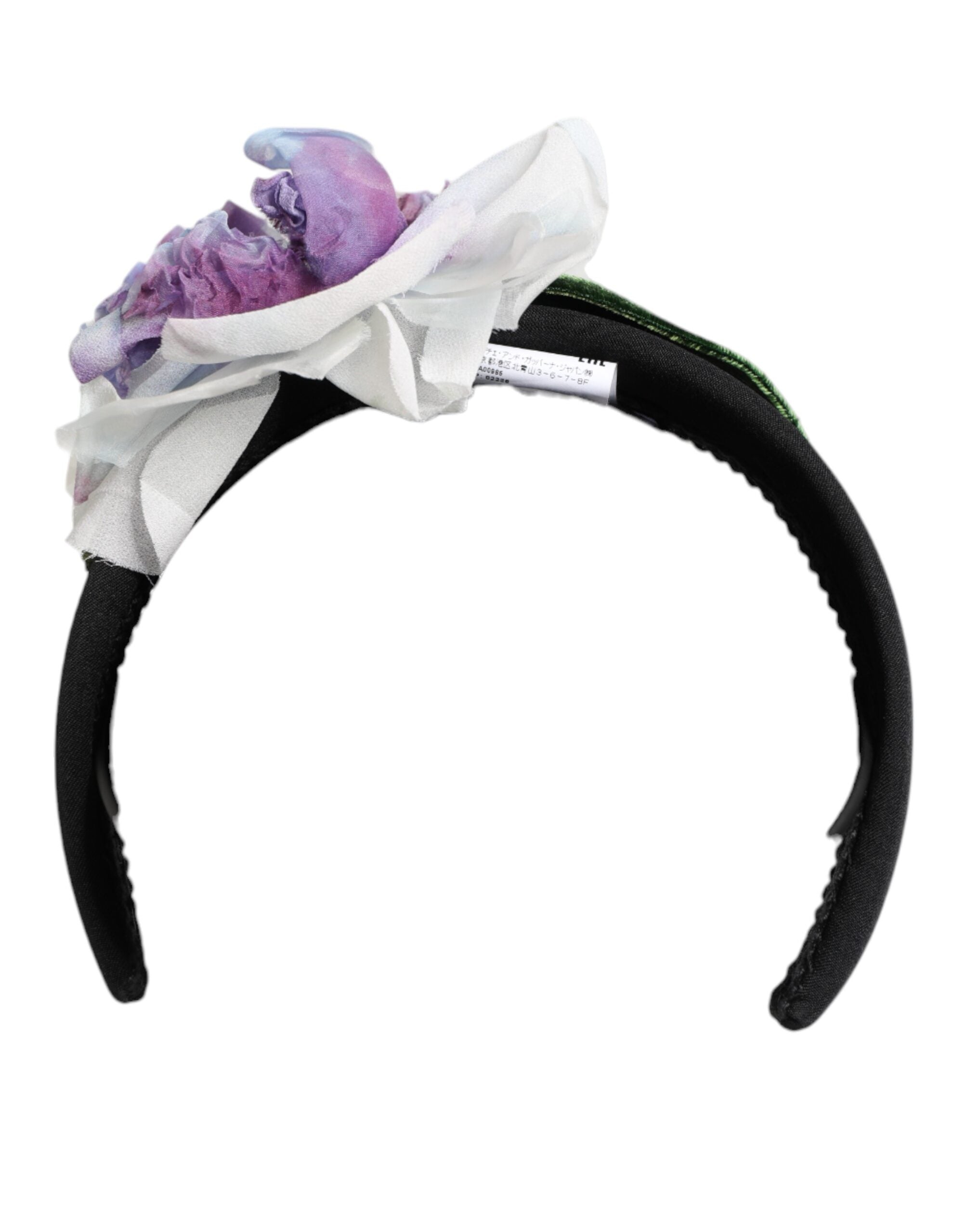 Dolce & Gabbana Black Green Silk Purple White Floral Appliqué Accessory Headband Dolce & Gabbana