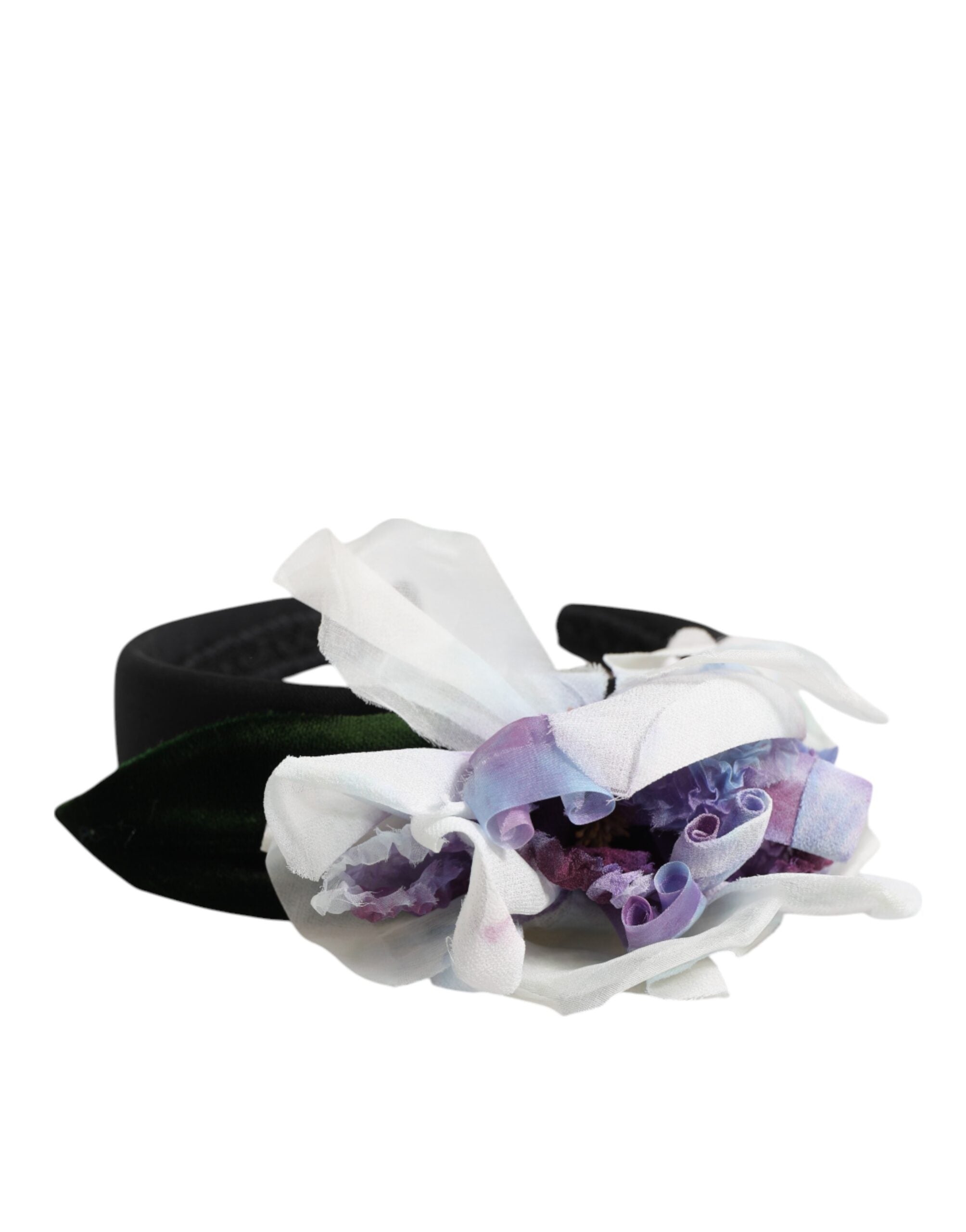 Dolce & Gabbana Black Green Silk Purple White Floral Appliqué Accessory Headband Dolce & Gabbana