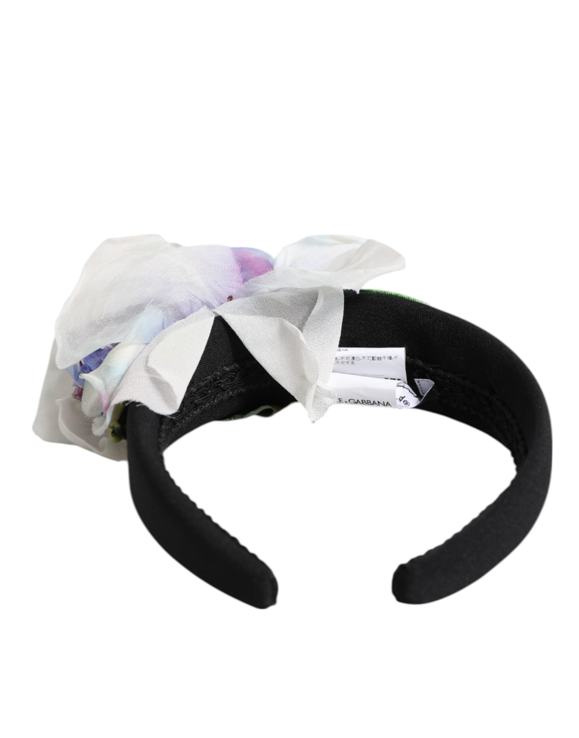 Dolce & Gabbana Black Green Silk Purple White Floral Appliqué Accessory Headband Dolce & Gabbana