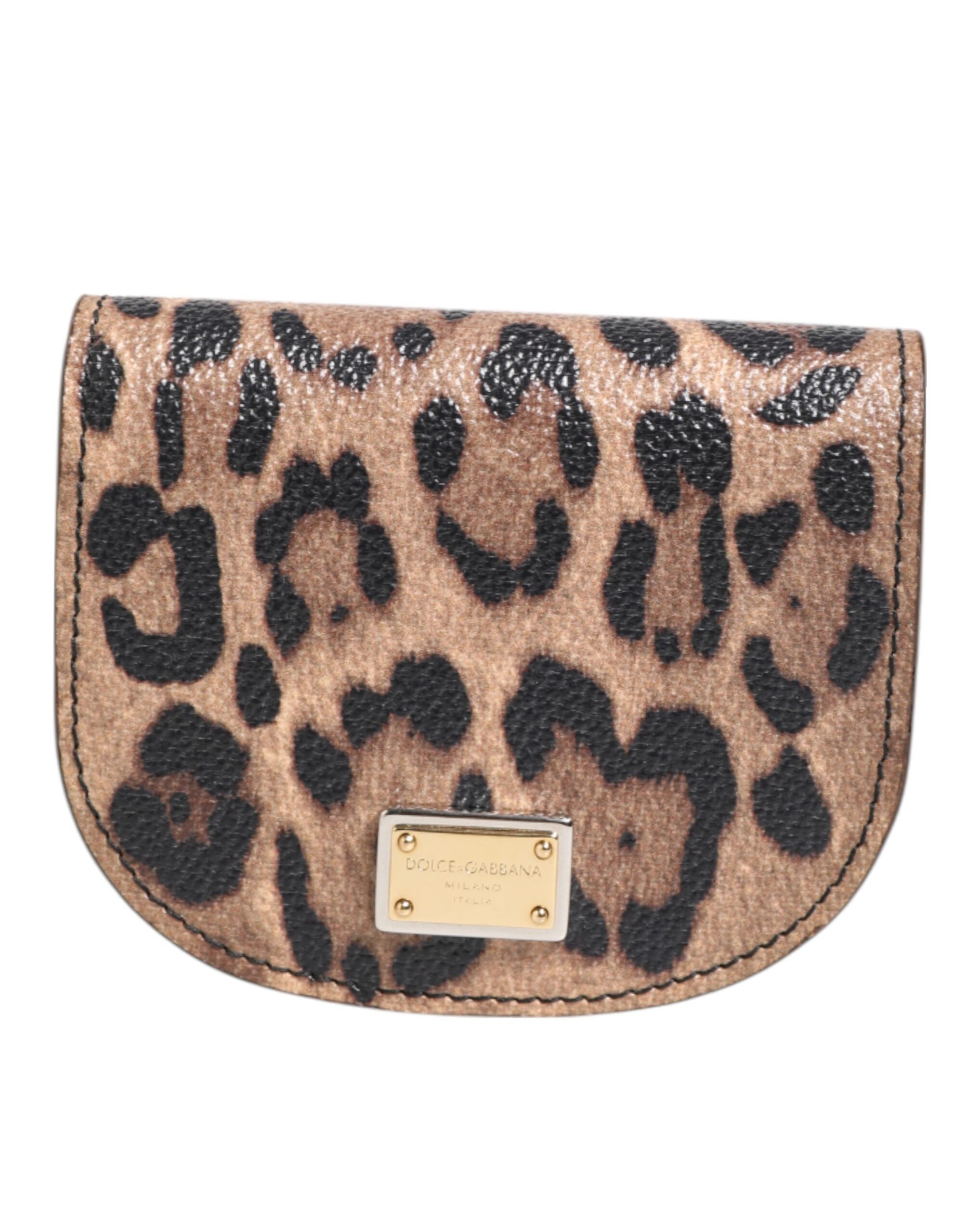 Dolce & Gabbana Brown Leopard Print Calf Leather Small Coin Purse Wallet Dolce & Gabbana