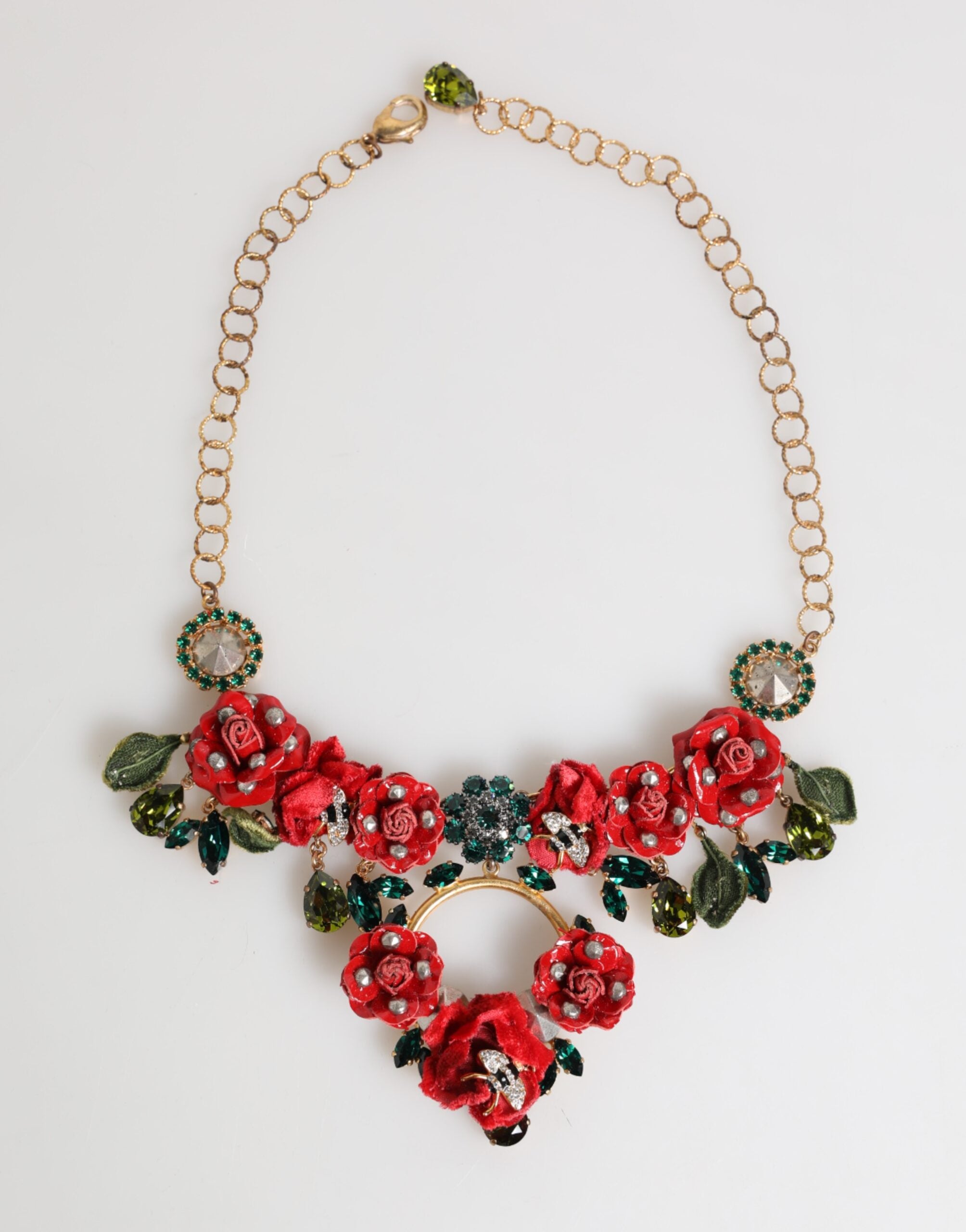 Dolce & Gabbana Red Rose Floral Crystal Embellished Statement Jewelry Necklace Dolce & Gabbana
