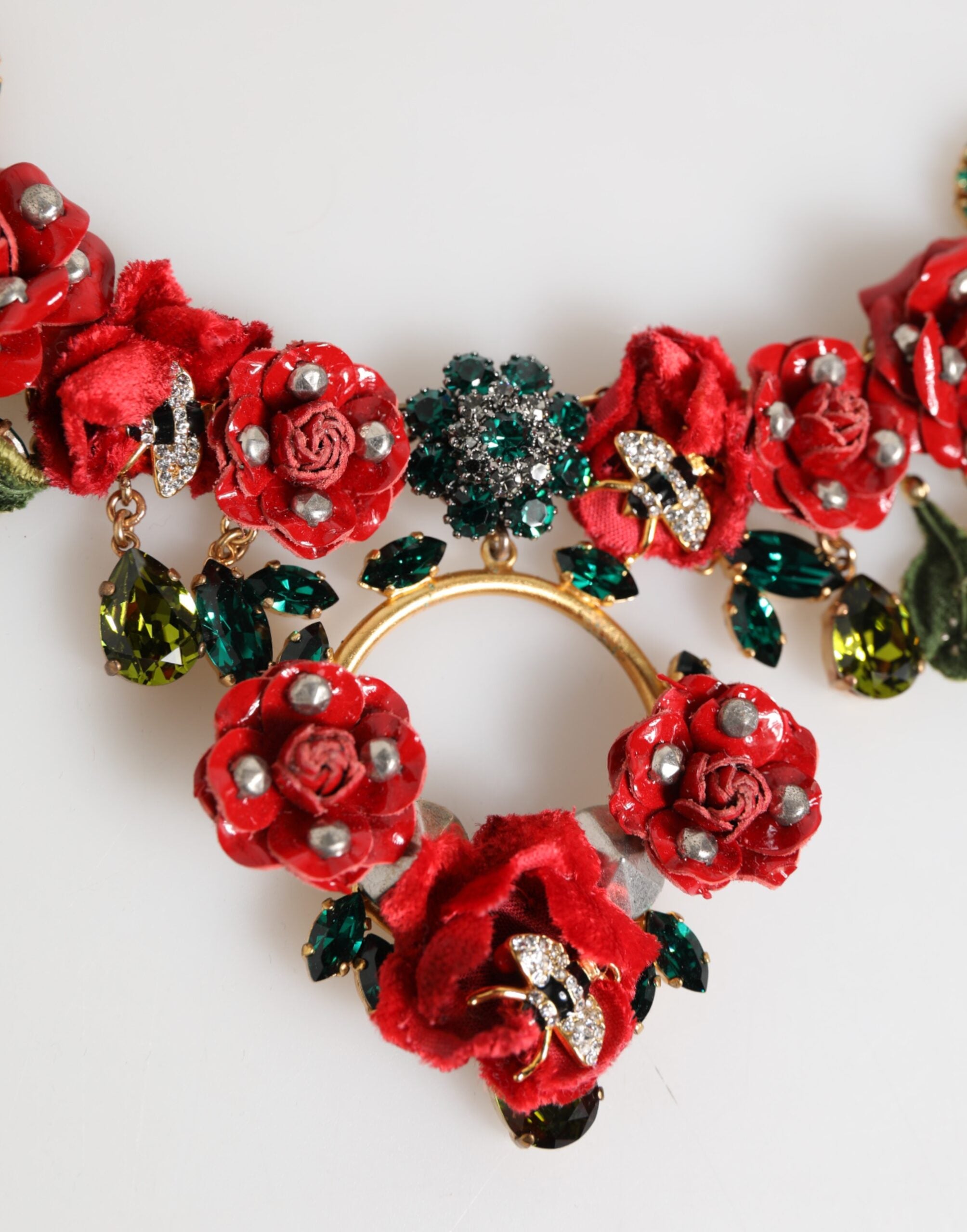 Dolce & Gabbana Red Rose Floral Crystal Embellished Statement Jewelry Necklace Dolce & Gabbana