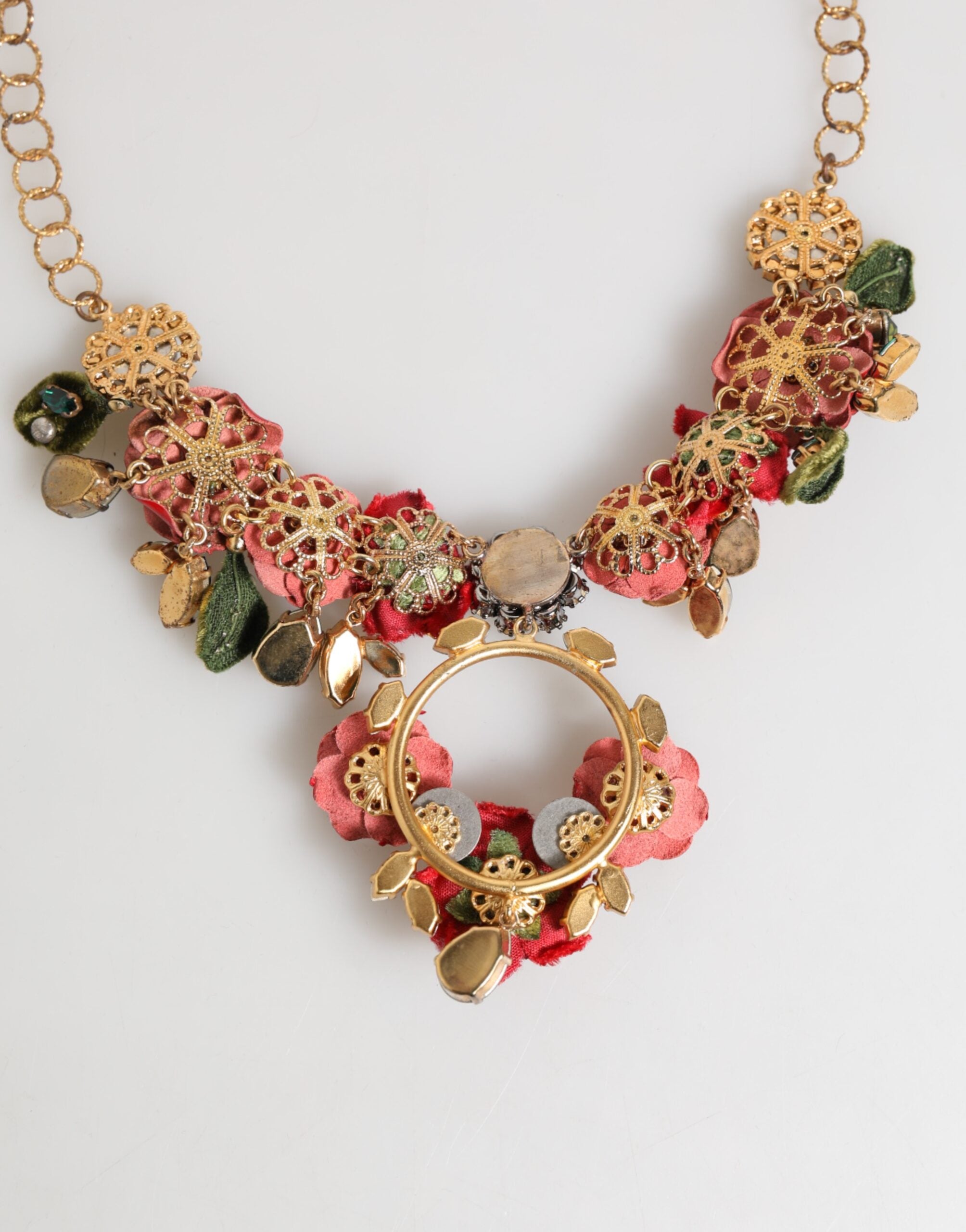 Dolce & Gabbana Red Rose Floral Crystal Embellished Statement Jewelry Necklace Dolce & Gabbana