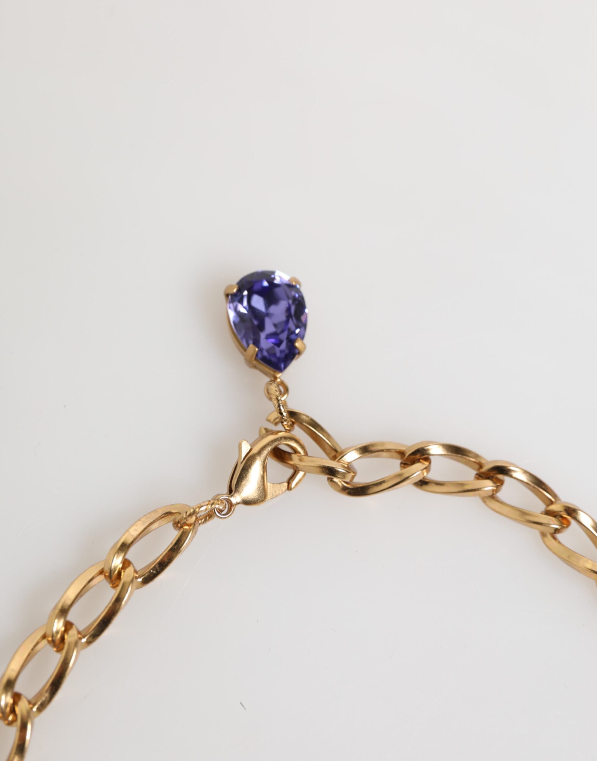 Dolce & Gabbana Gold Brass Crystal Pearl Purple Floral Pendant Jewelry Necklace Dolce & Gabbana
