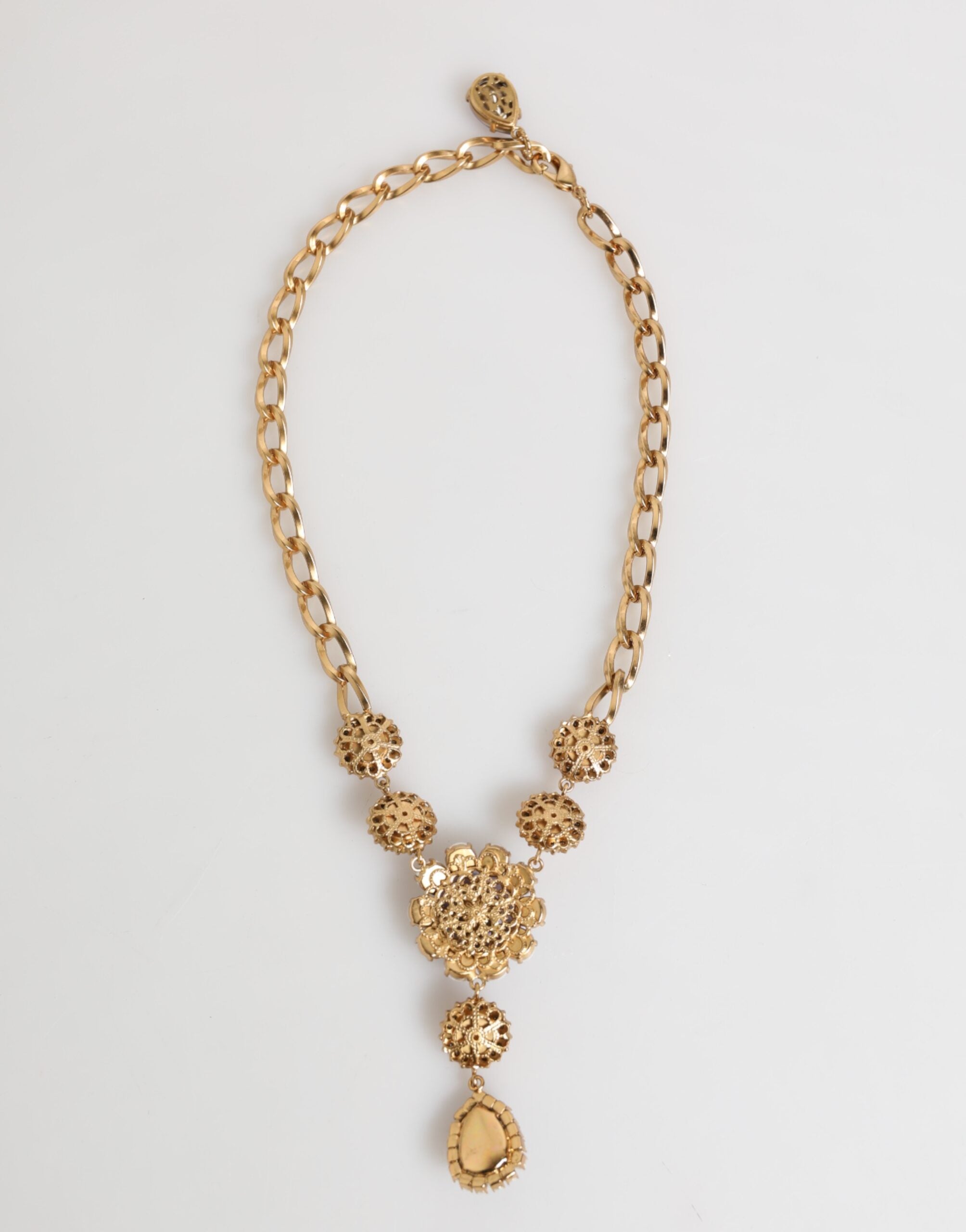 Dolce & Gabbana Gold Brass Crystal Pearl Purple Floral Pendant Jewelry Necklace Dolce & Gabbana