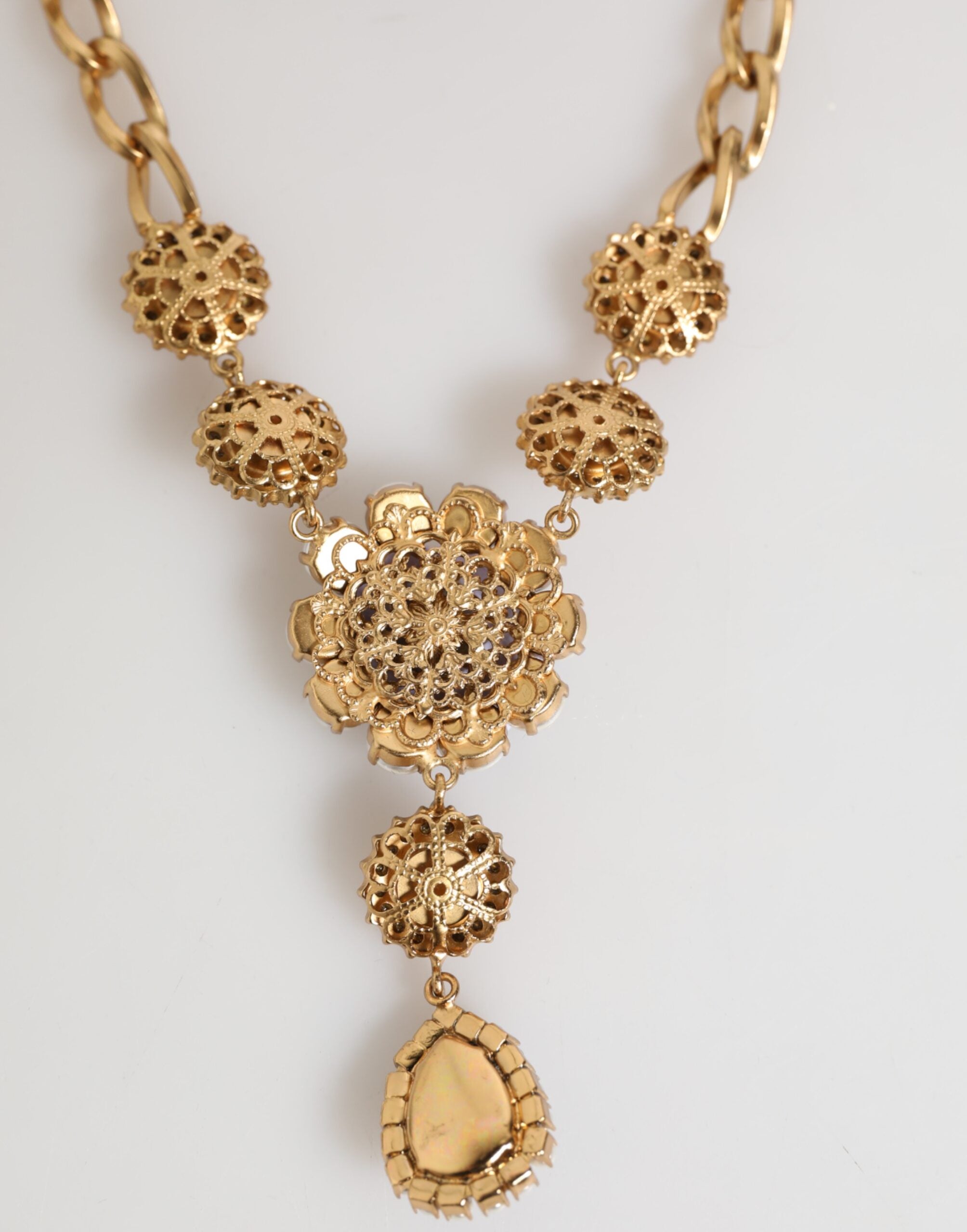 Dolce & Gabbana Gold Brass Crystal Pearl Purple Floral Pendant Jewelry Necklace Dolce & Gabbana