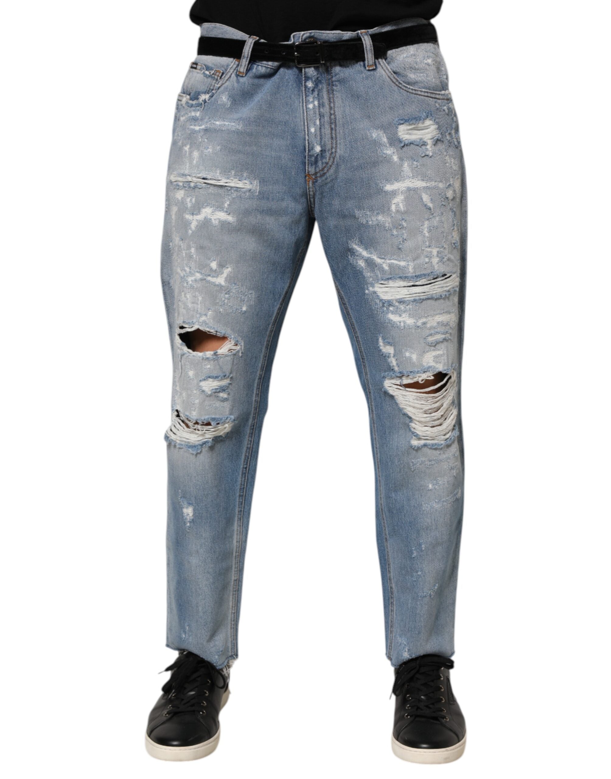 Dolce & Gabbana Blue Distressed Ripped Denim Pants Jeans Dolce & Gabbana